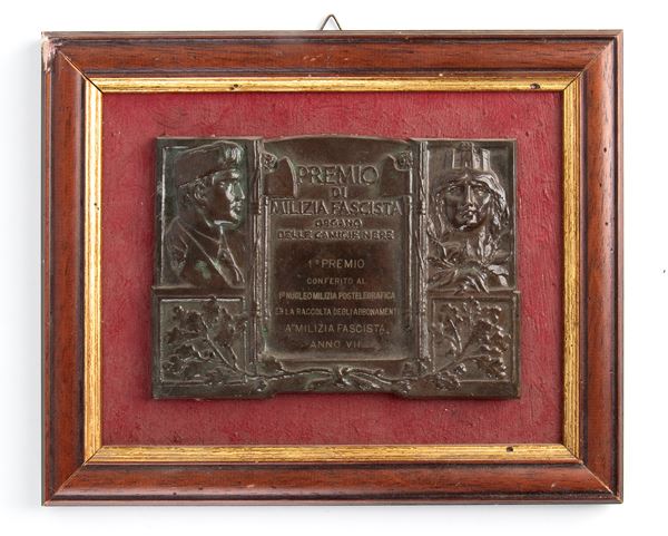 Placca bronzo PREMIO DI MILIZIA FASCISTA Camicie Nere 1929