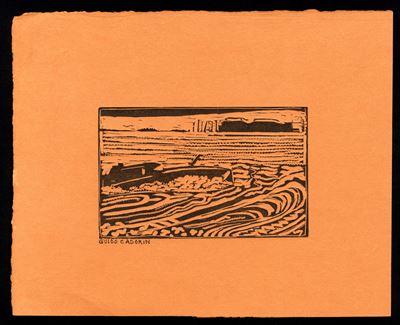 Set di 4 Xilografie con Vari Soggetti, 1917 Ca 1) Venezia di Guerra 2) Veduta di Paese Dall'alto ...