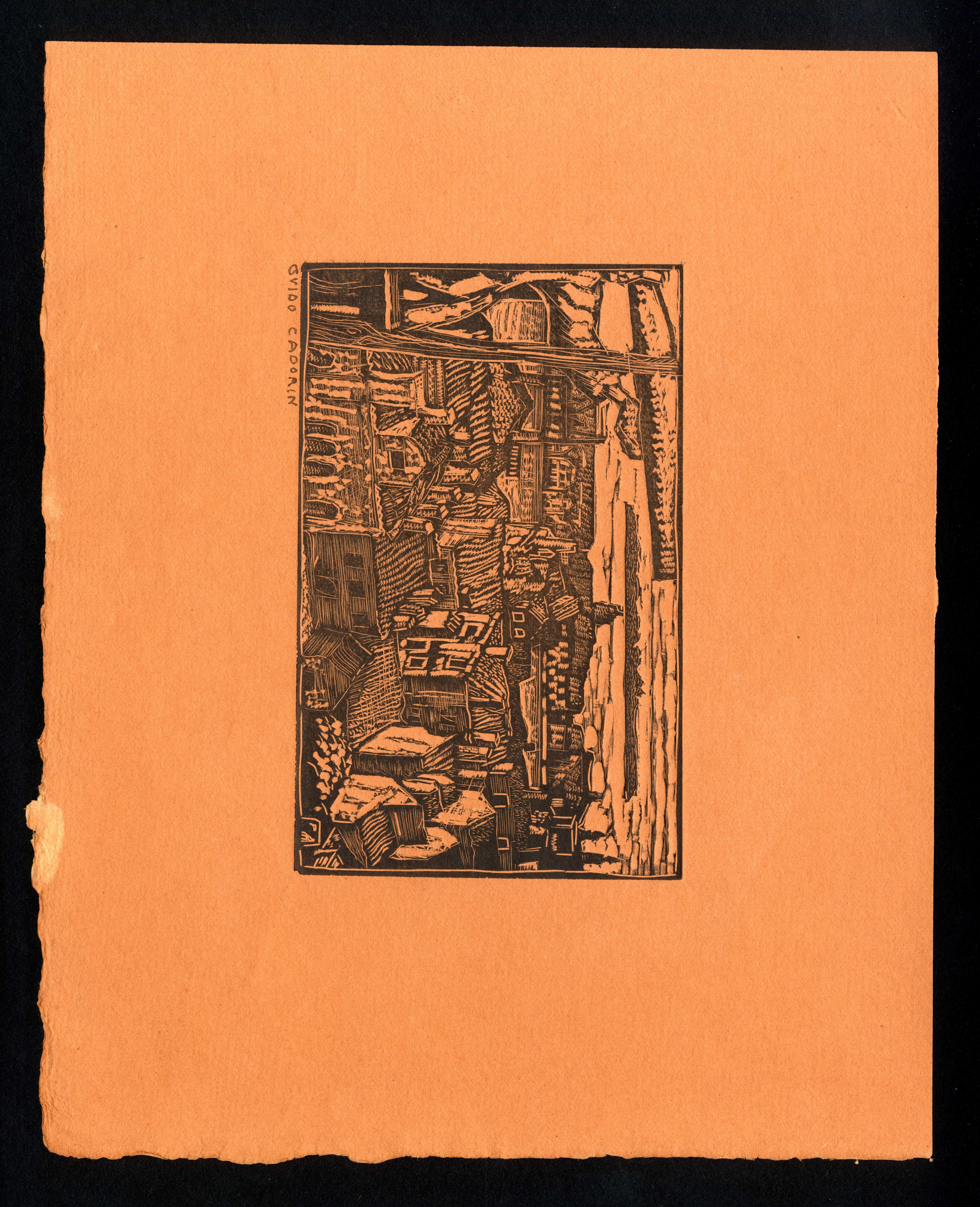 Guido Cadorin - Set di 4 Xilografie con Vari Soggetti, 1917 Ca 1) Venezia di Guerra 2) Veduta di ...