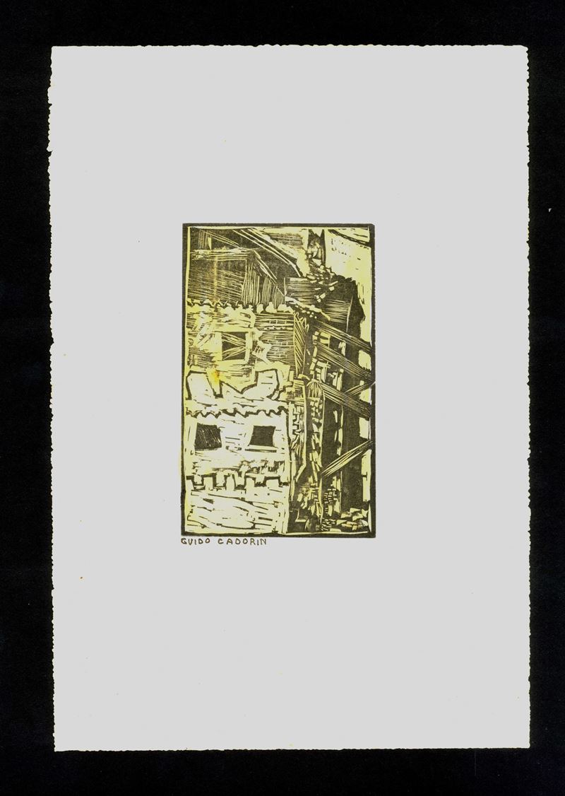 Guido Cadorin - Set di 3 Xilografie con Vari Soggetti, 1917 Ca 1) Caseggiati nel Paese 2) Panoram...