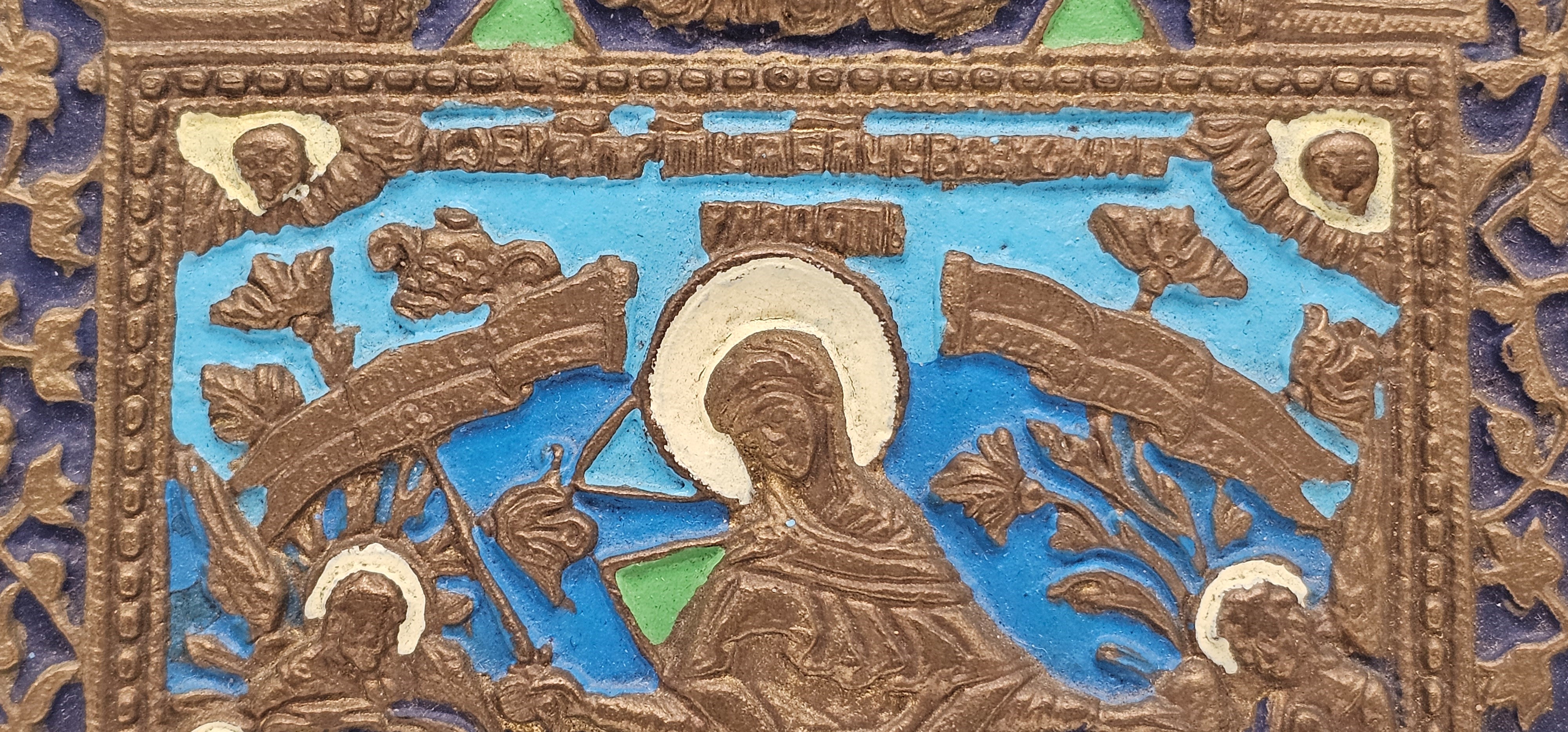 Icona russa da viaggio in bronzo