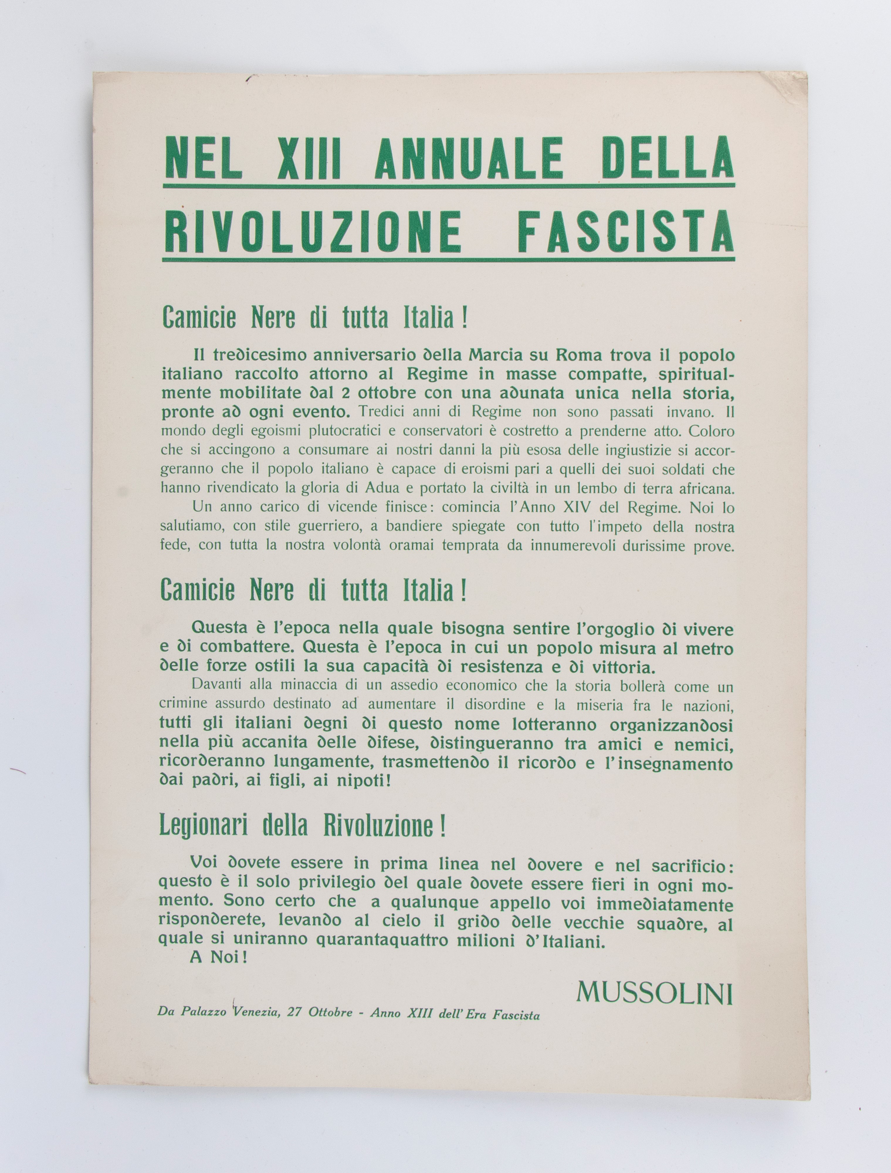 MANIFESTI "Nel XIII ANNUALE della Rivoluzione Fascista"