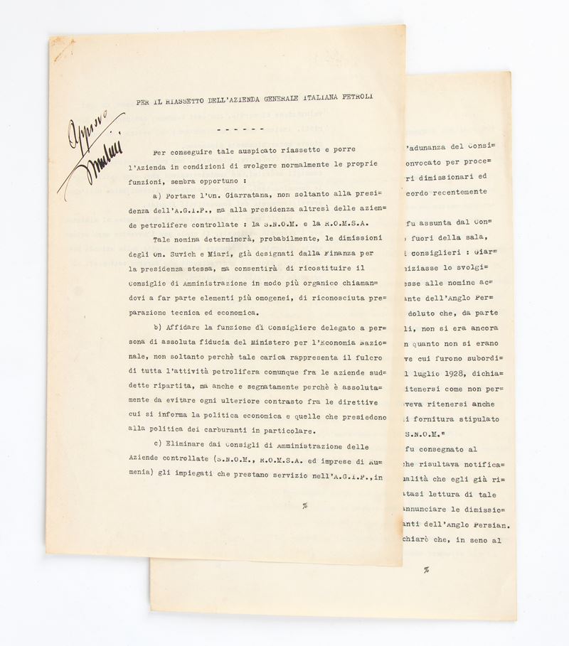 Documento Agip a Firma Mussolini