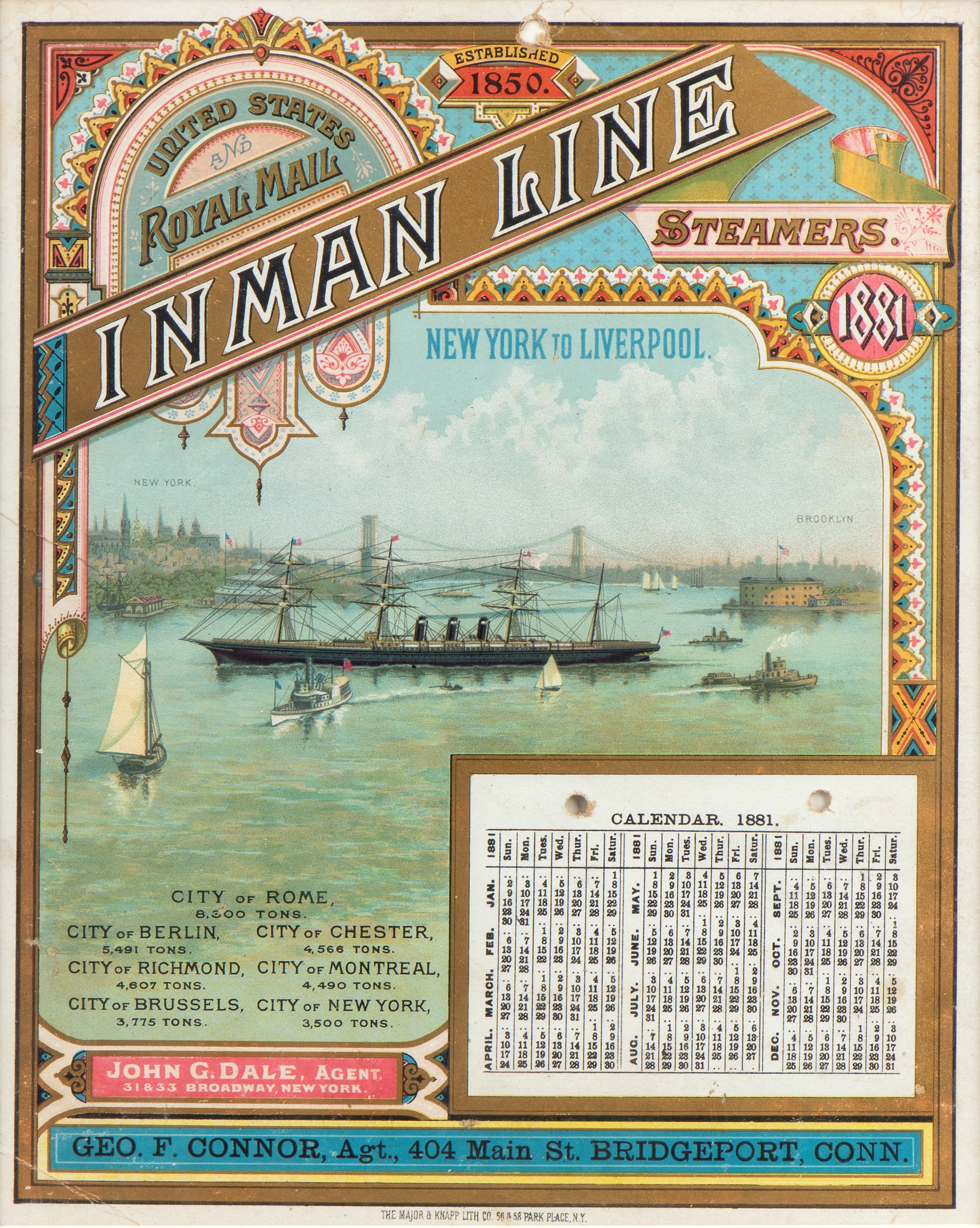 Calendario 1881 Inman Line