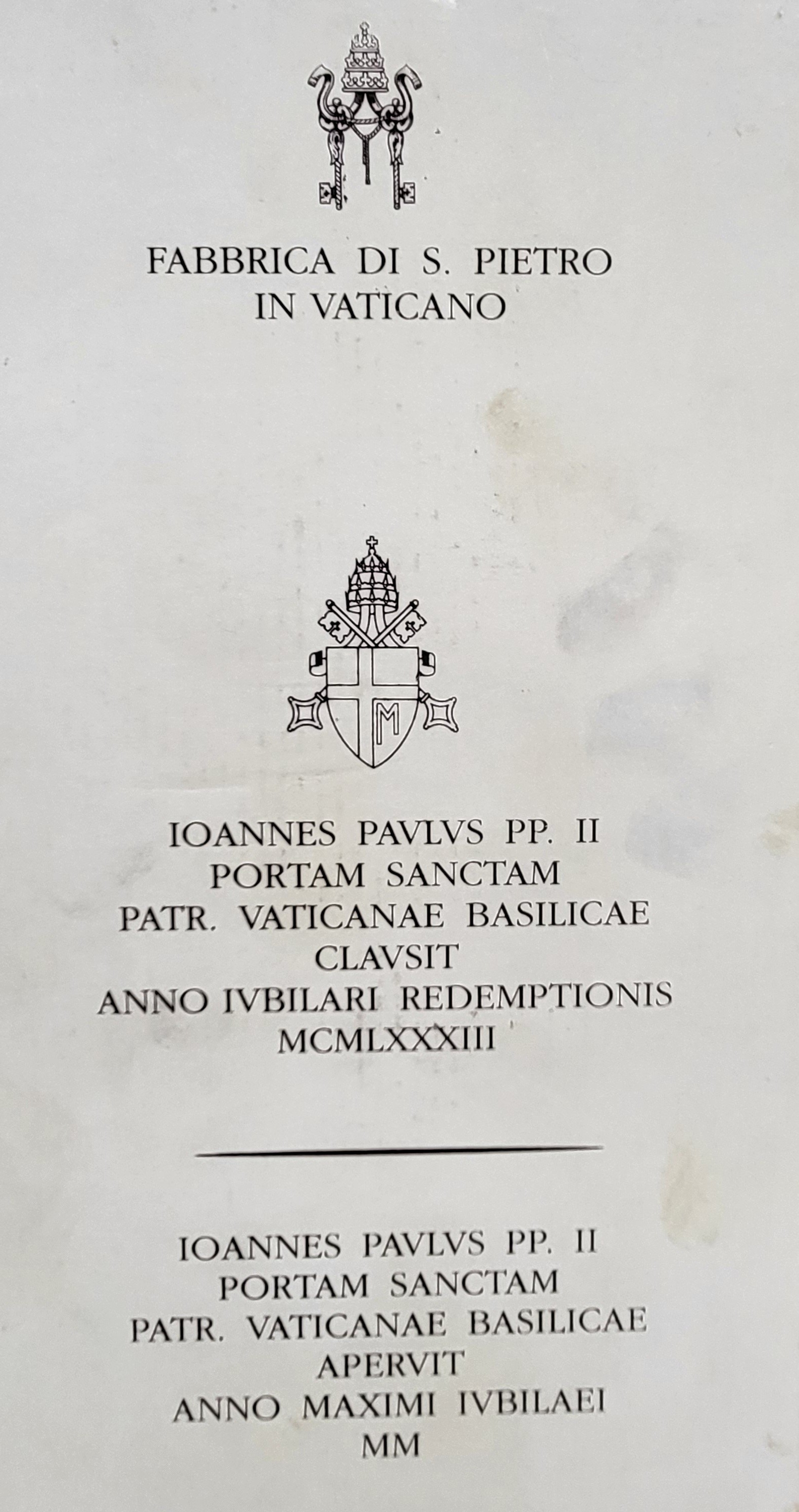 Papa Giovanni Paolo II, mattone Porta Santa Giubileo 2000