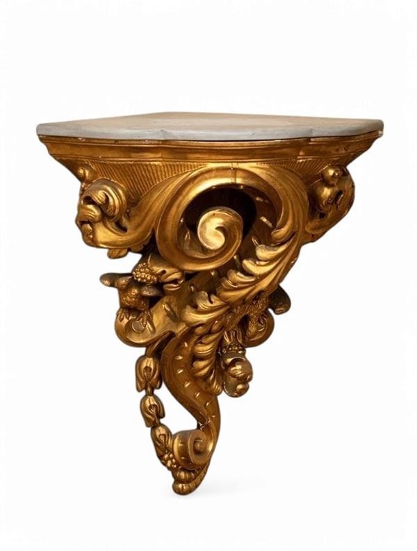 Pair of gilded Roman corner consoles, Louis XVI