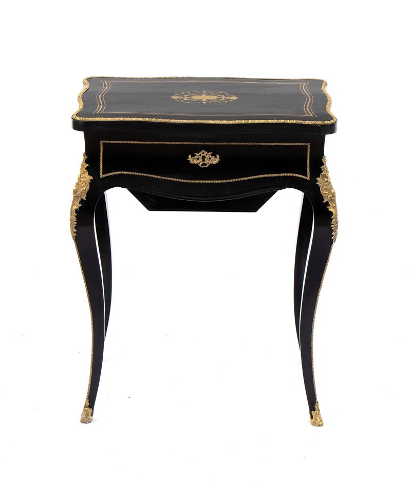 Charles-guillaume Diehl - Tavolino da toletta francese in legno ebanizzato con applicazioni in br...