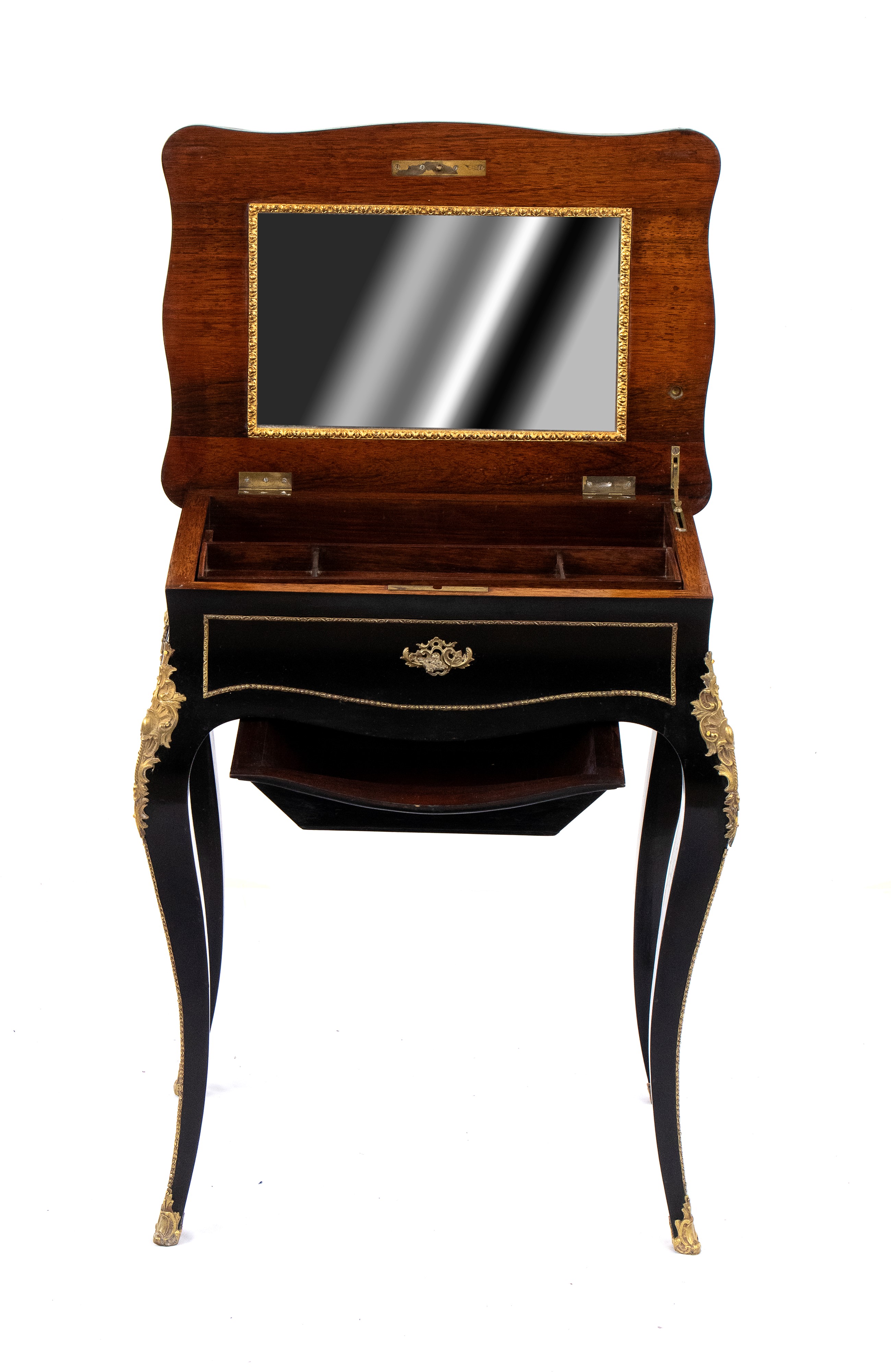 Charles-guillaume Diehl - Tavolino da toletta francese in legno ebanizzato con applicazioni in br...