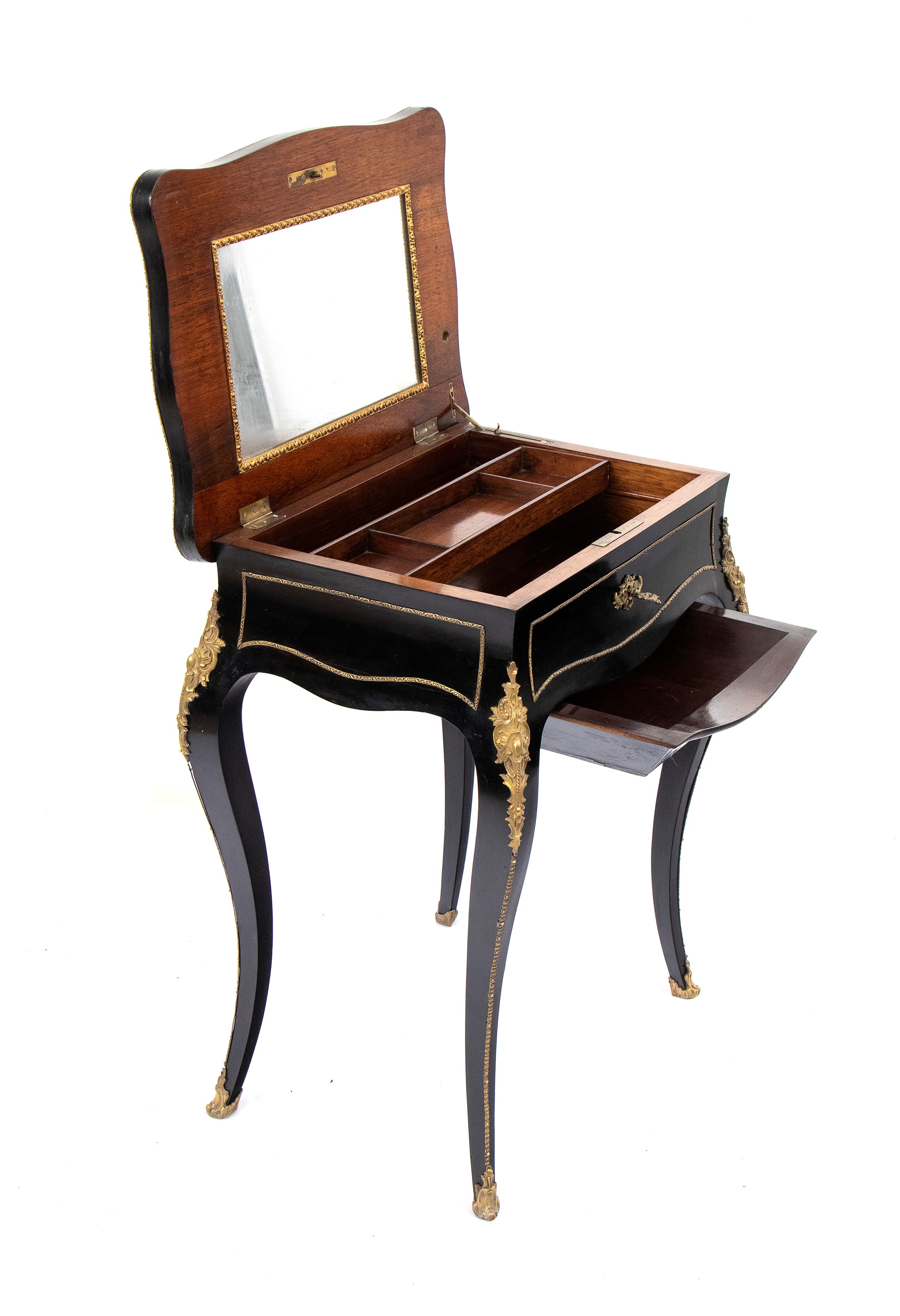 Charles-guillaume Diehl - Tavolino da toletta francese in legno ebanizzato con applicazioni in br...