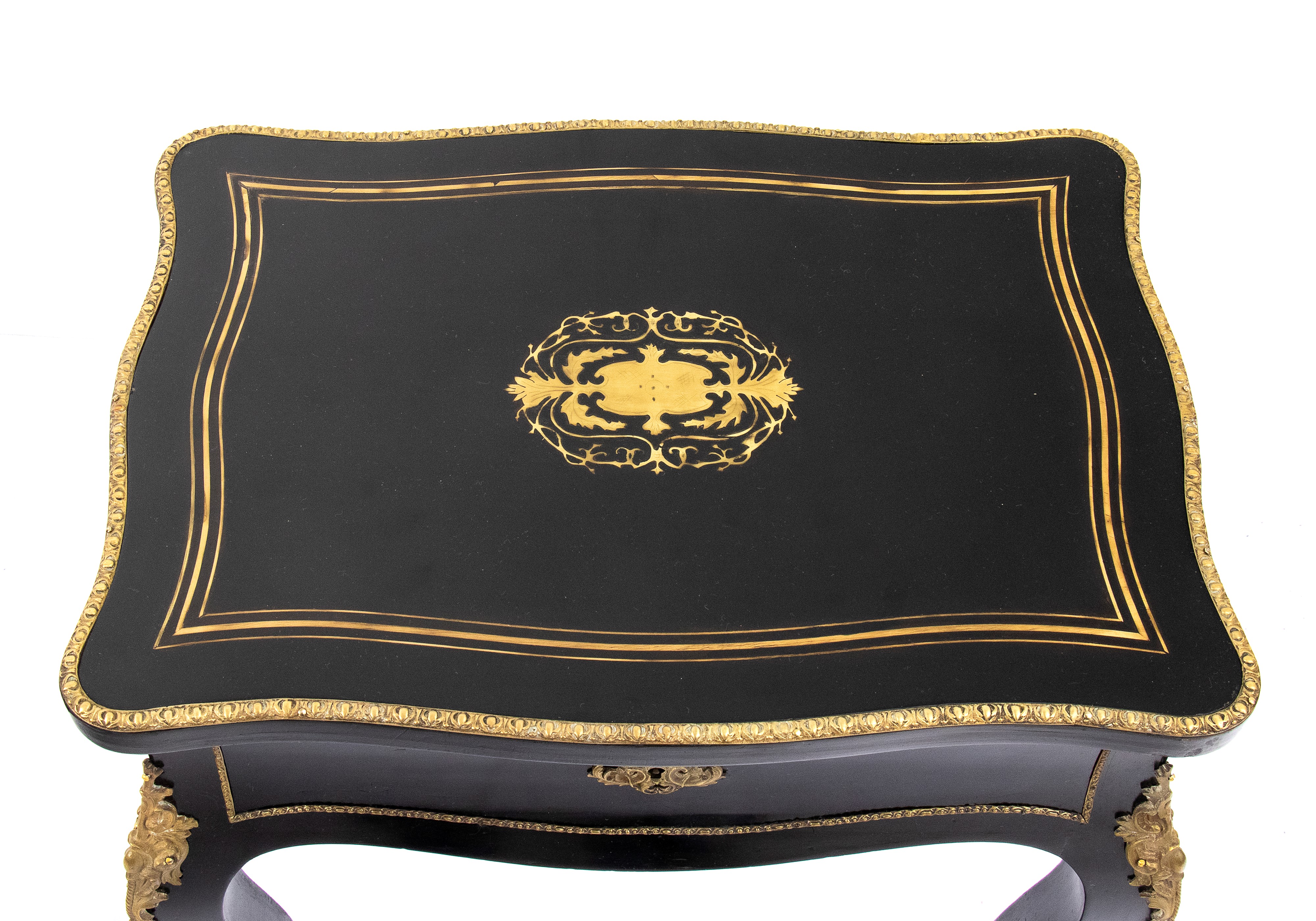 Charles-guillaume Diehl - Tavolino da toletta francese in legno ebanizzato con applicazioni in br...