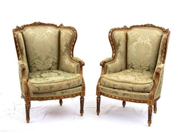 A pair of French bergère armchairs in Louis XVI style 