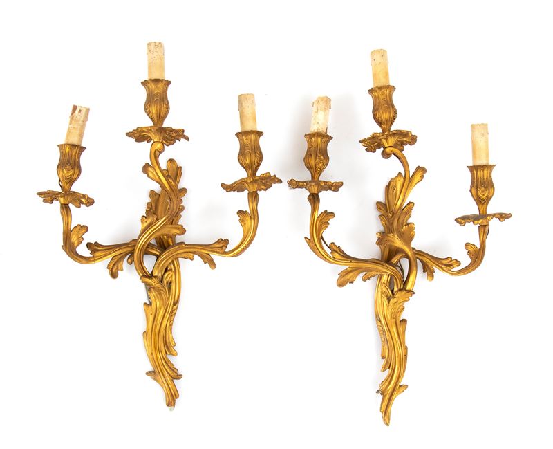 Coppia di Applique Francesi in Bronzo Dorate, Stile Luigi XVI