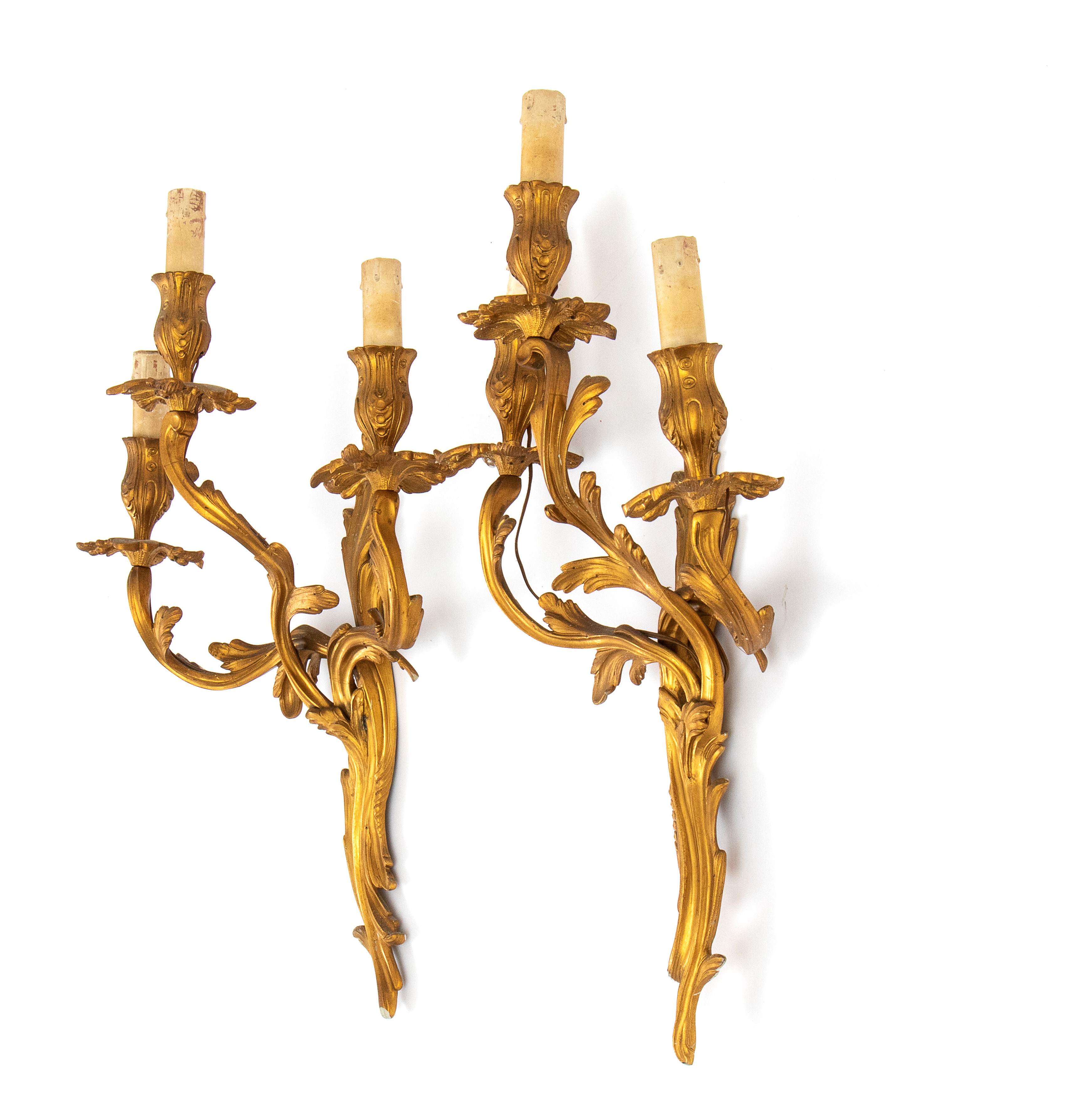 Coppia di Applique Francesi in Bronzo Dorate, Stile Luigi XVI