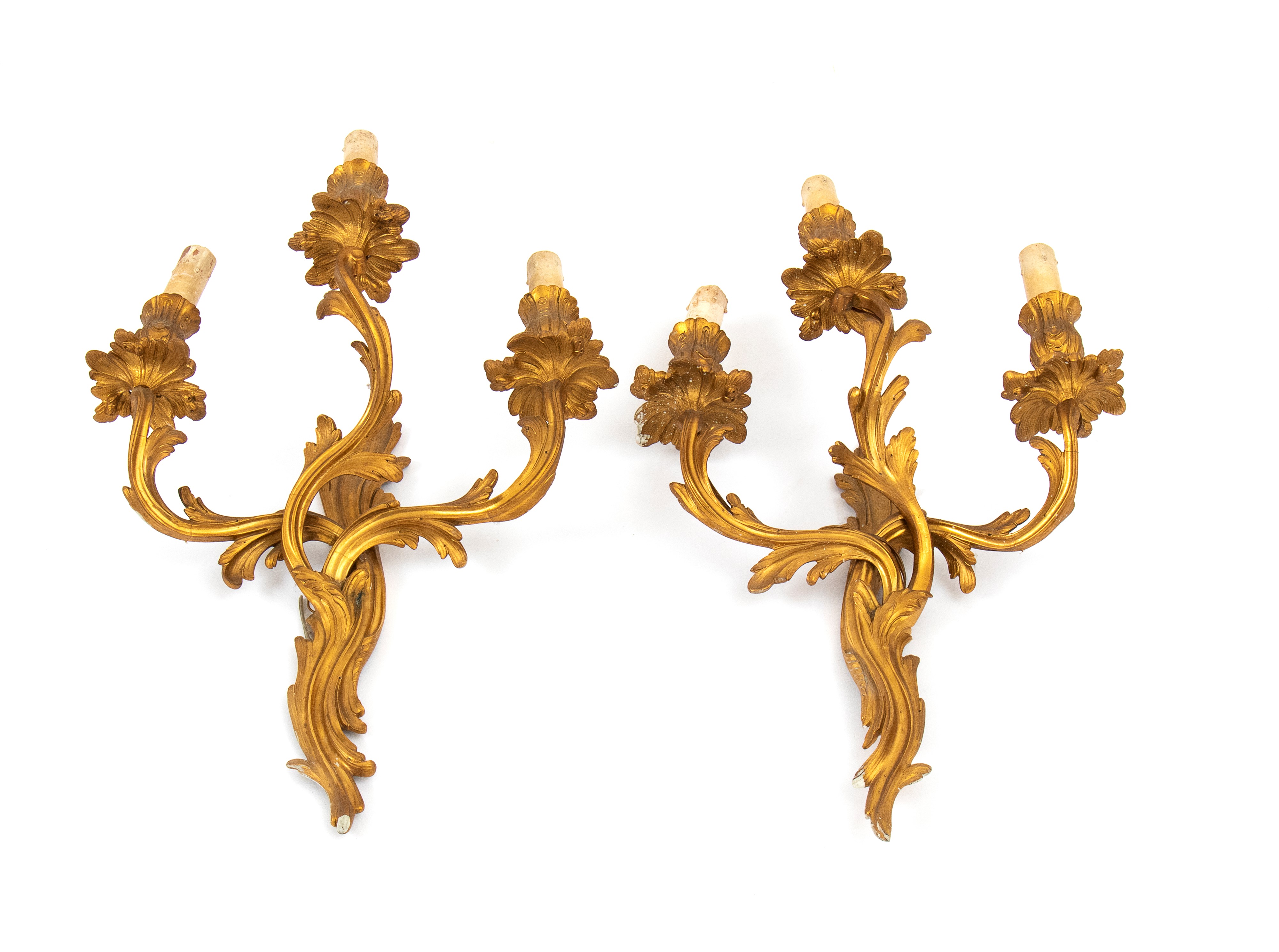 Coppia di Applique Francesi in Bronzo Dorate, Stile Luigi XVI