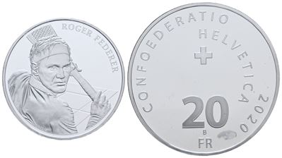 Svizzera. 20 Franchi 2020 Roger Federer. Ag. Fdc