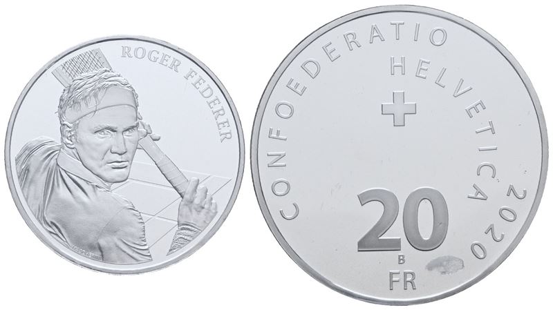 Svizzera. 20 Franchi 2020 Roger Federer. Ag. Fdc
