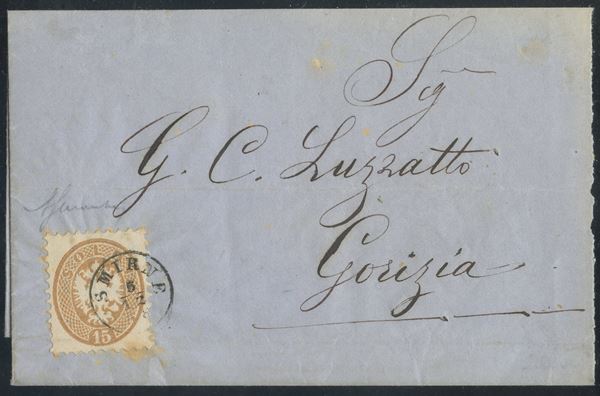 Lombardo Veneto - Levante Austriaco, 15 cent. V emissione usato a SMIRNE