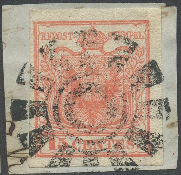Lombardo Veneto - Annullo muto di verona su 15 cent. I tipo