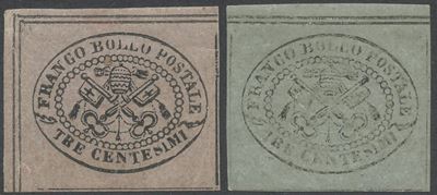 Pontificio - II Emissione, 3 Cent. Grigio e Grigio Rosa
