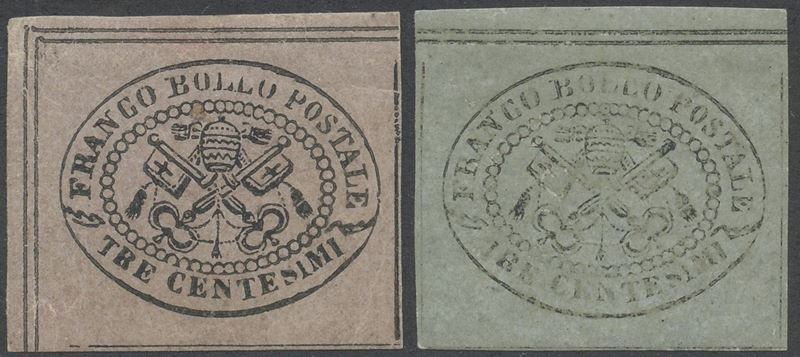 Pontificio - II Emissione, 3 Cent. Grigio e Grigio Rosa