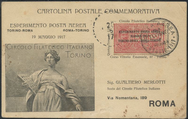 Regno - Posta Aerea, esperimento di posta aerea su cartolina bianca