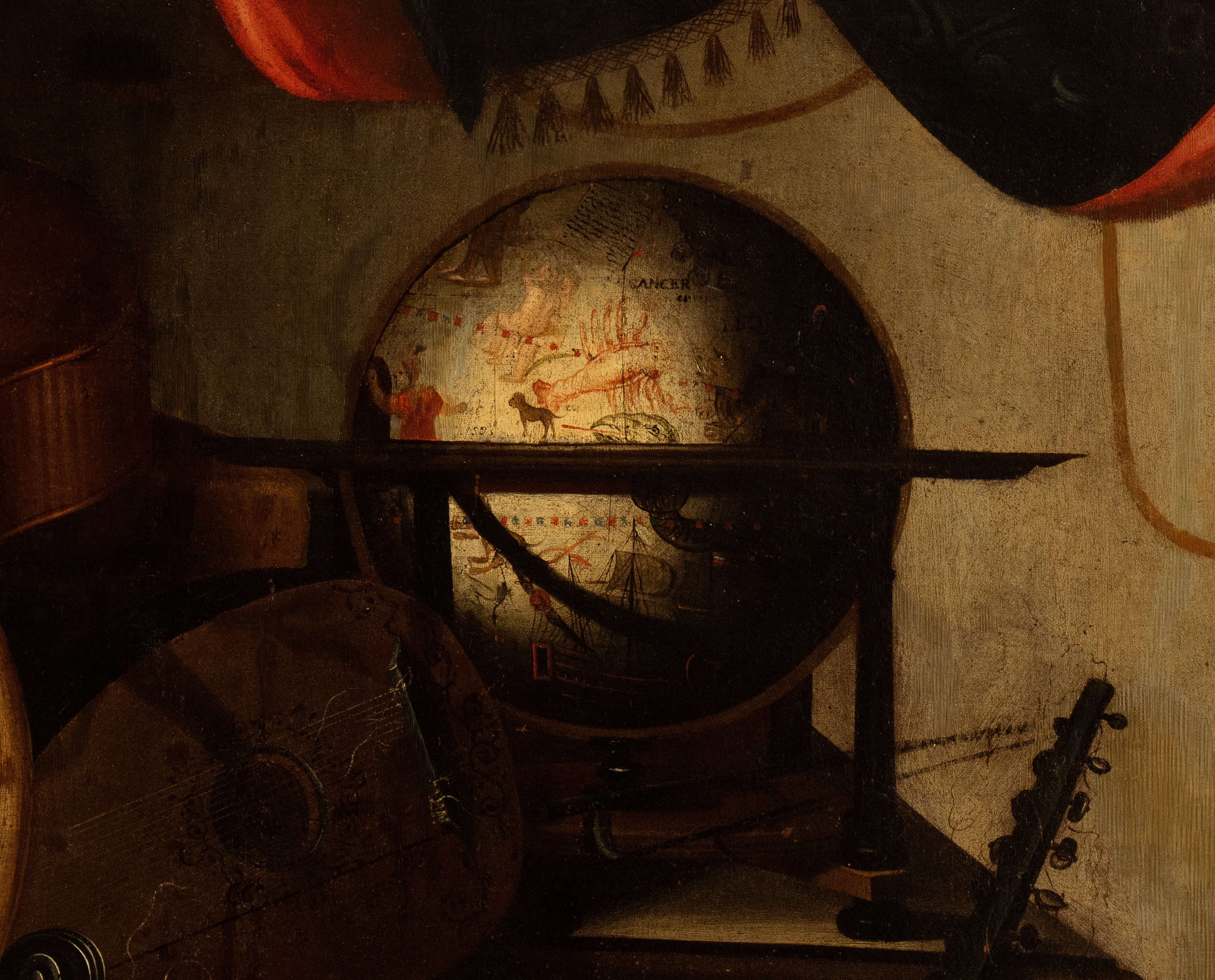 a) Natura morta con strumenti musicali, mappamondo e spartiti; b) Natura morta con strumenti musi...