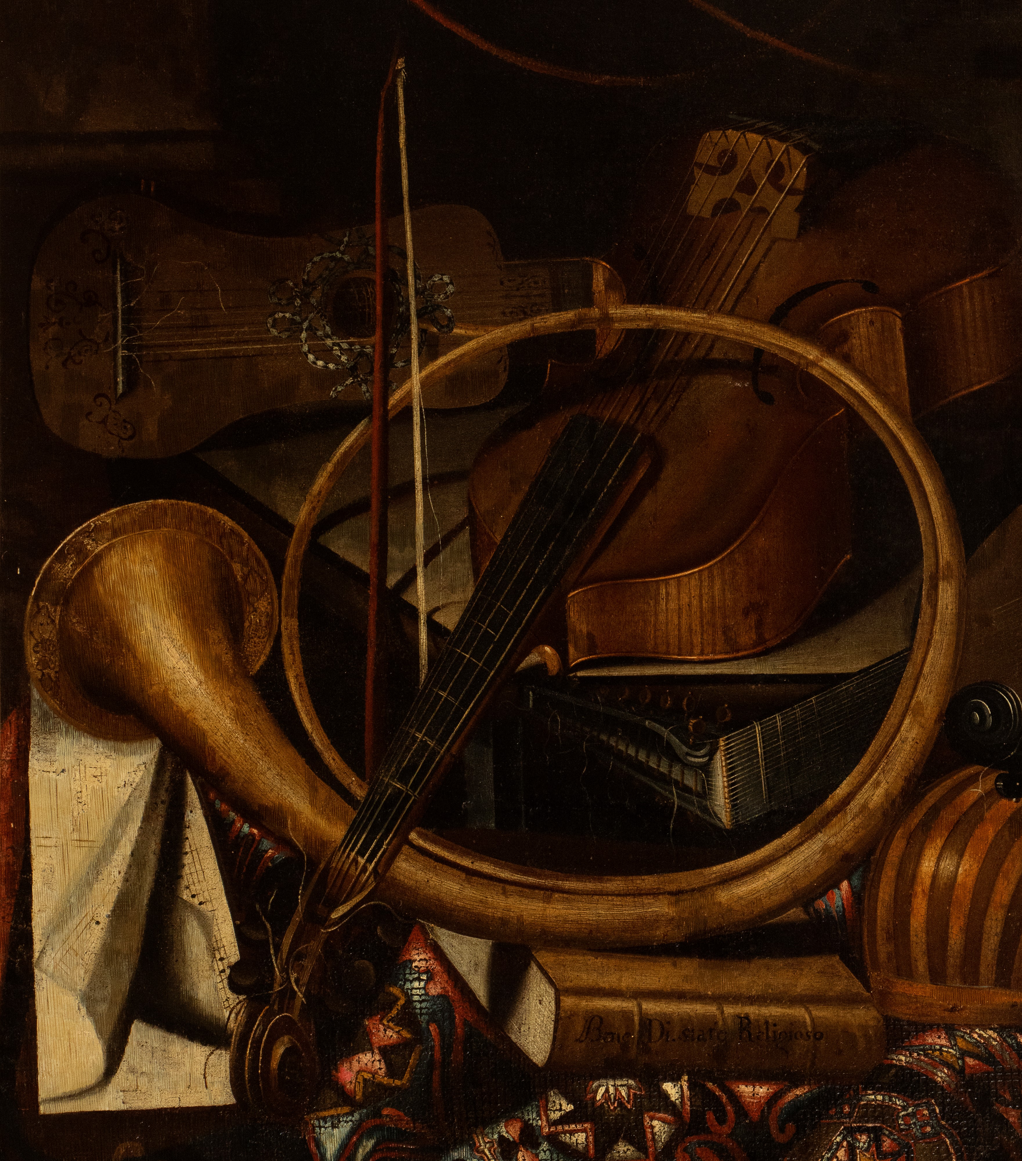 a) Natura morta con strumenti musicali, mappamondo e spartiti; b) Natura morta con strumenti musi...