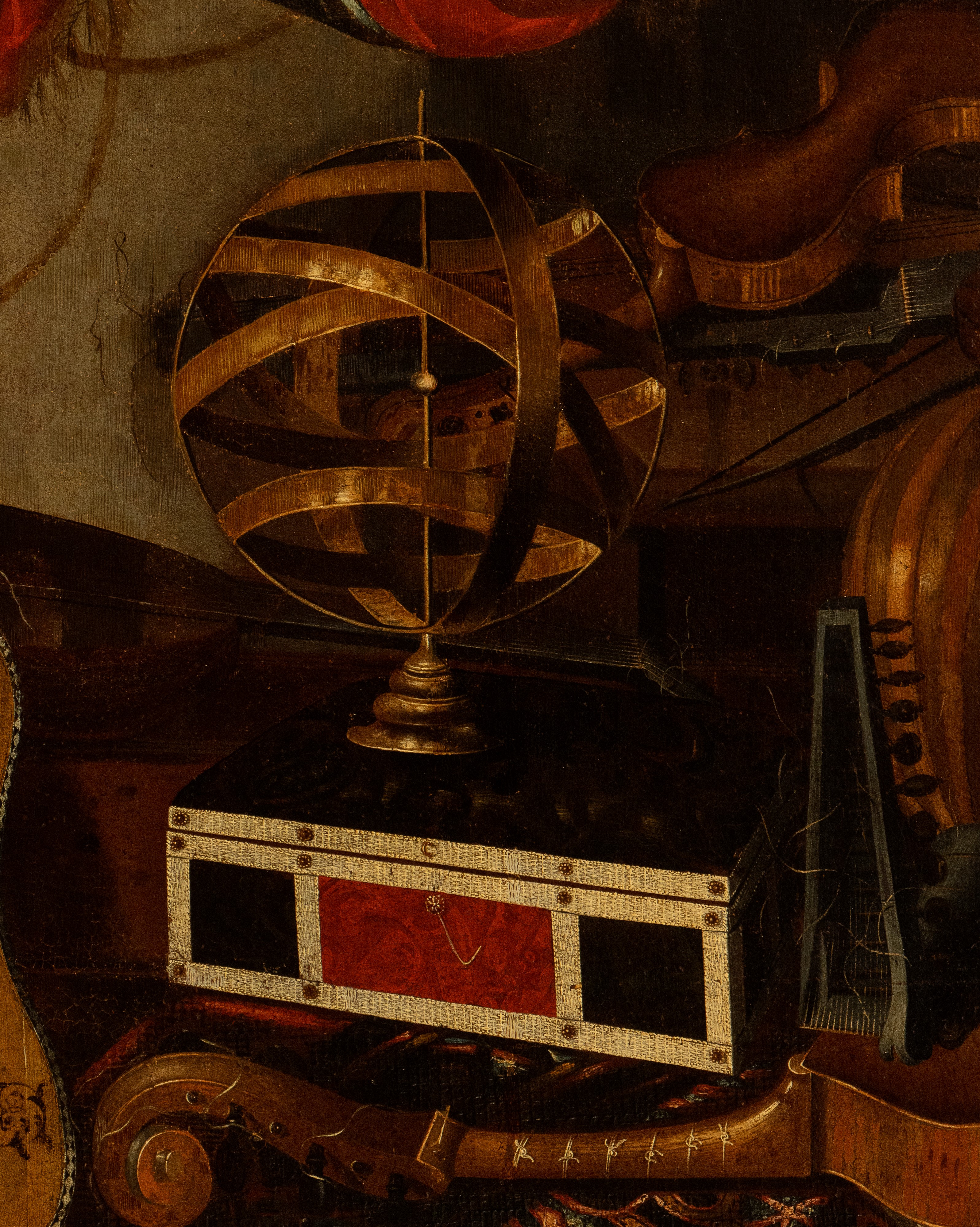 a) Natura morta con strumenti musicali, mappamondo e spartiti; b) Natura morta con strumenti musi...