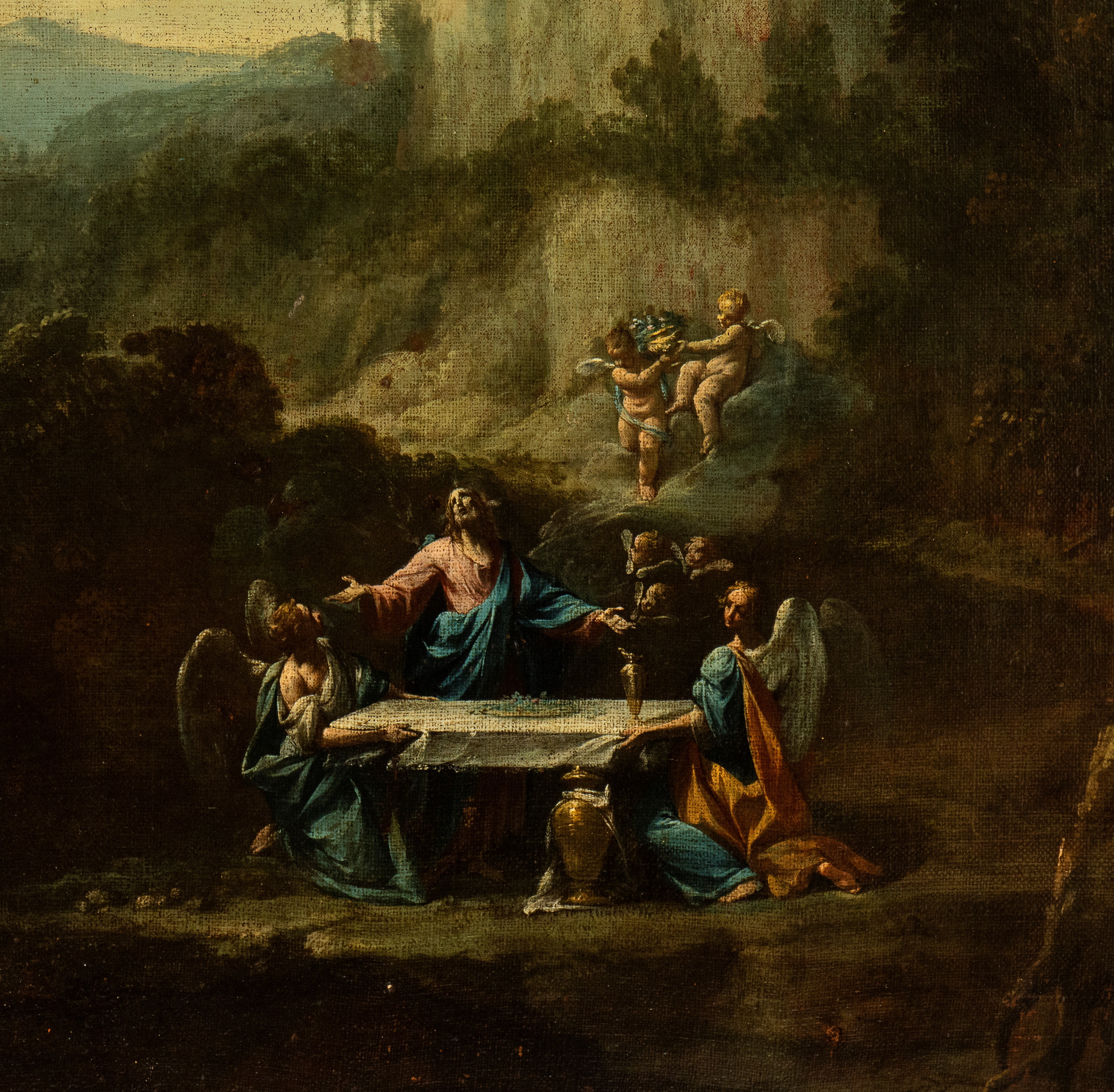 Artista Attivo a Roma, XVII Secolo - Cristo nel Deserto Servito dagli Angeli