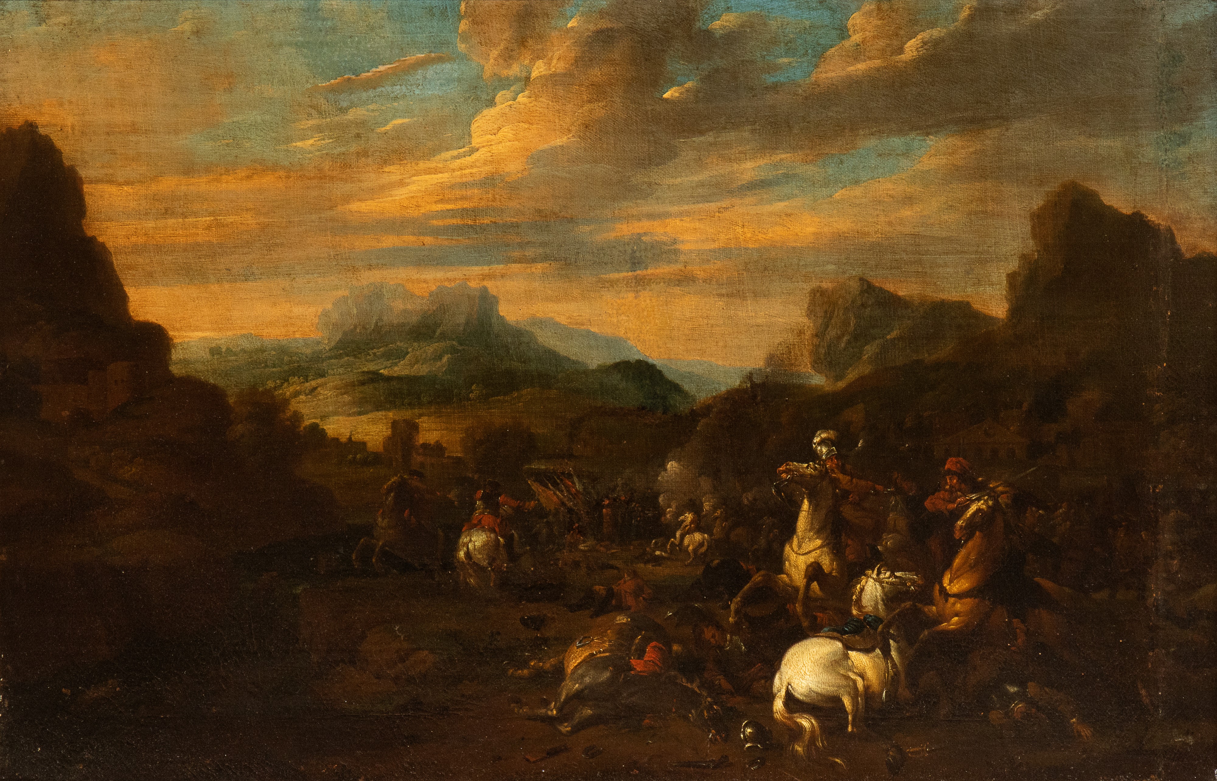 a) Battaglia di cavalieri in campo aperto; b) Battaglia di cavalieri con rocca sullo sfondo. Copp...