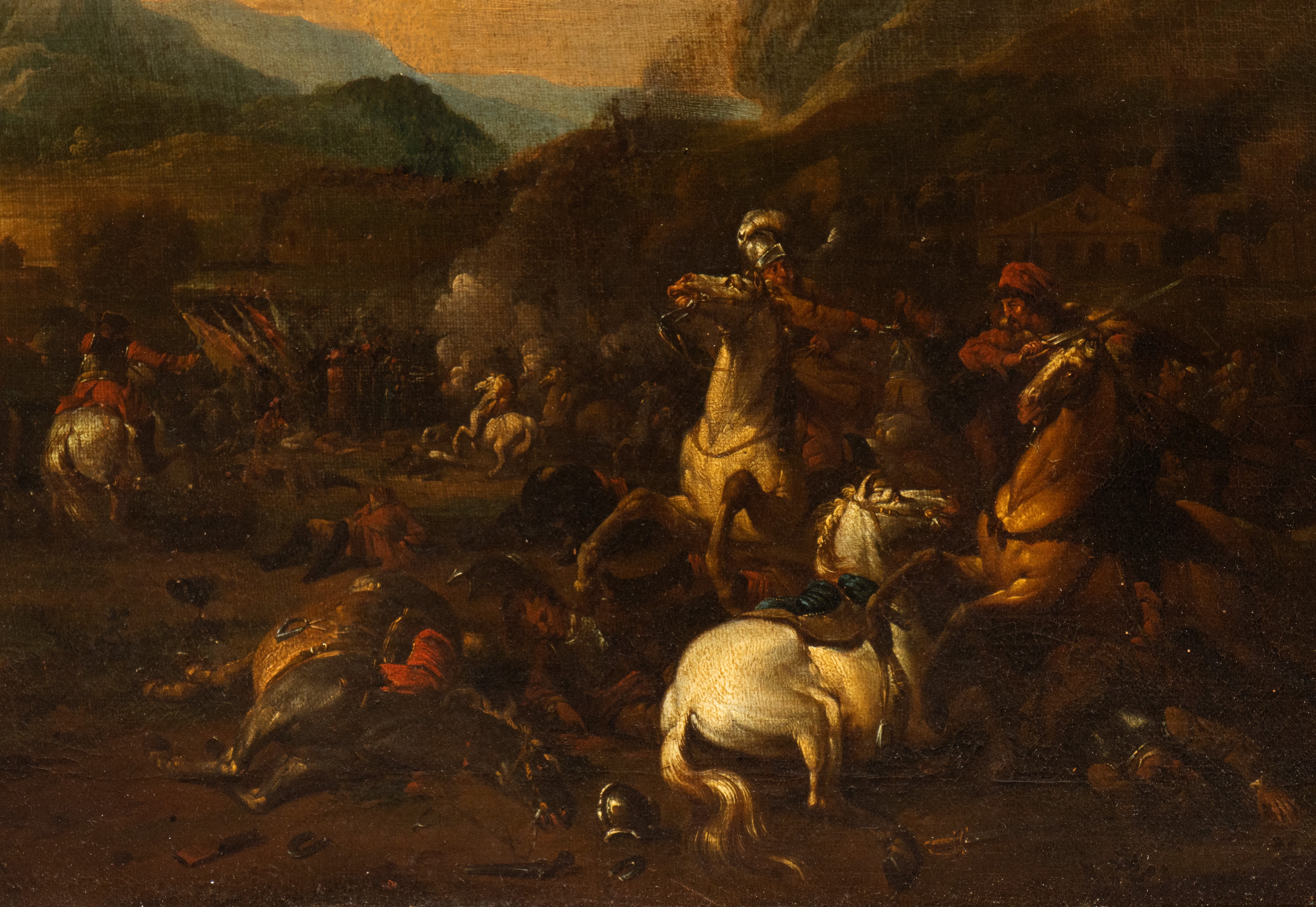 a) Battaglia di cavalieri in campo aperto; b) Battaglia di cavalieri con rocca sullo sfondo. Copp...