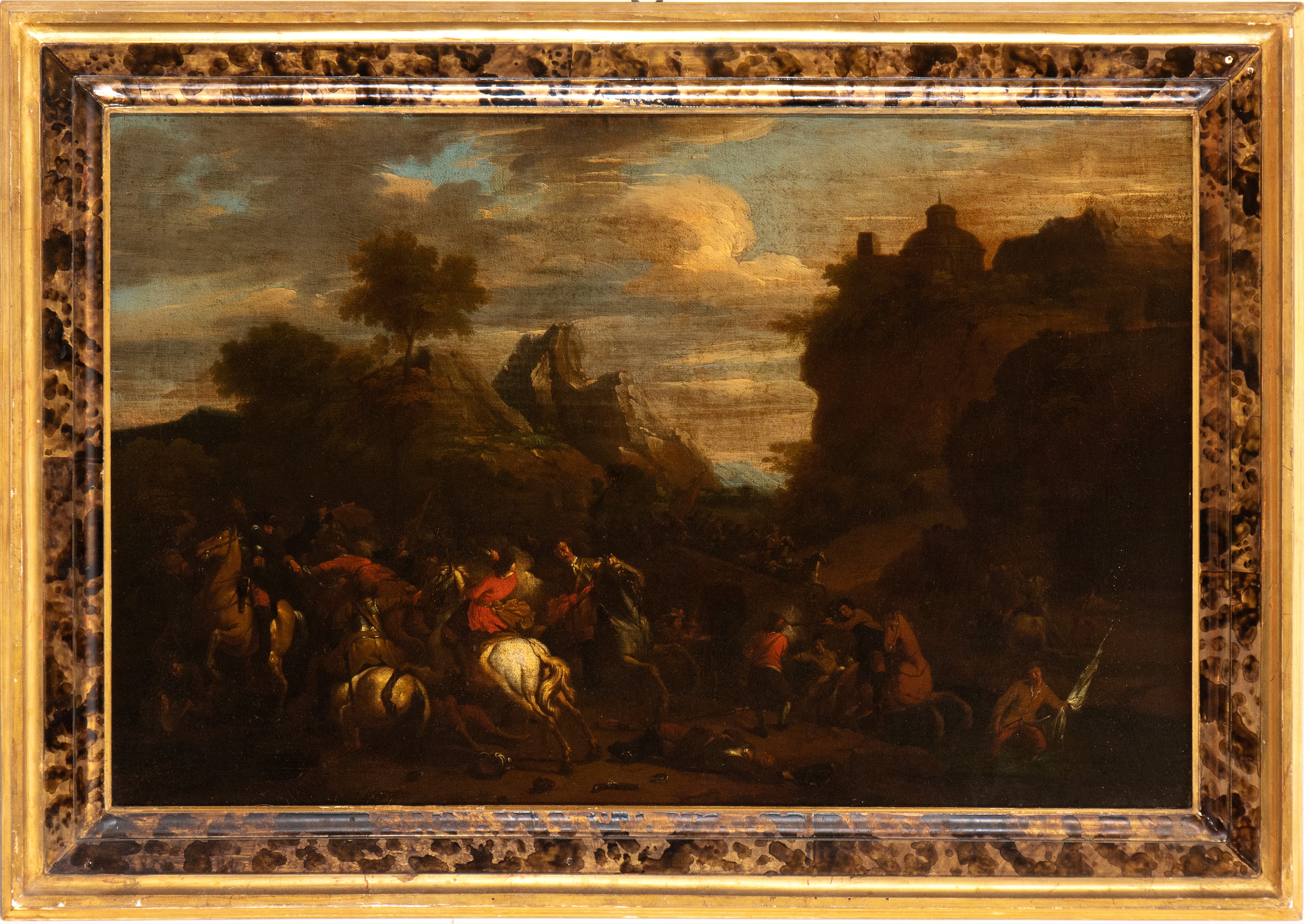 a) Battaglia di cavalieri in campo aperto; b) Battaglia di cavalieri con rocca sullo sfondo. Copp...