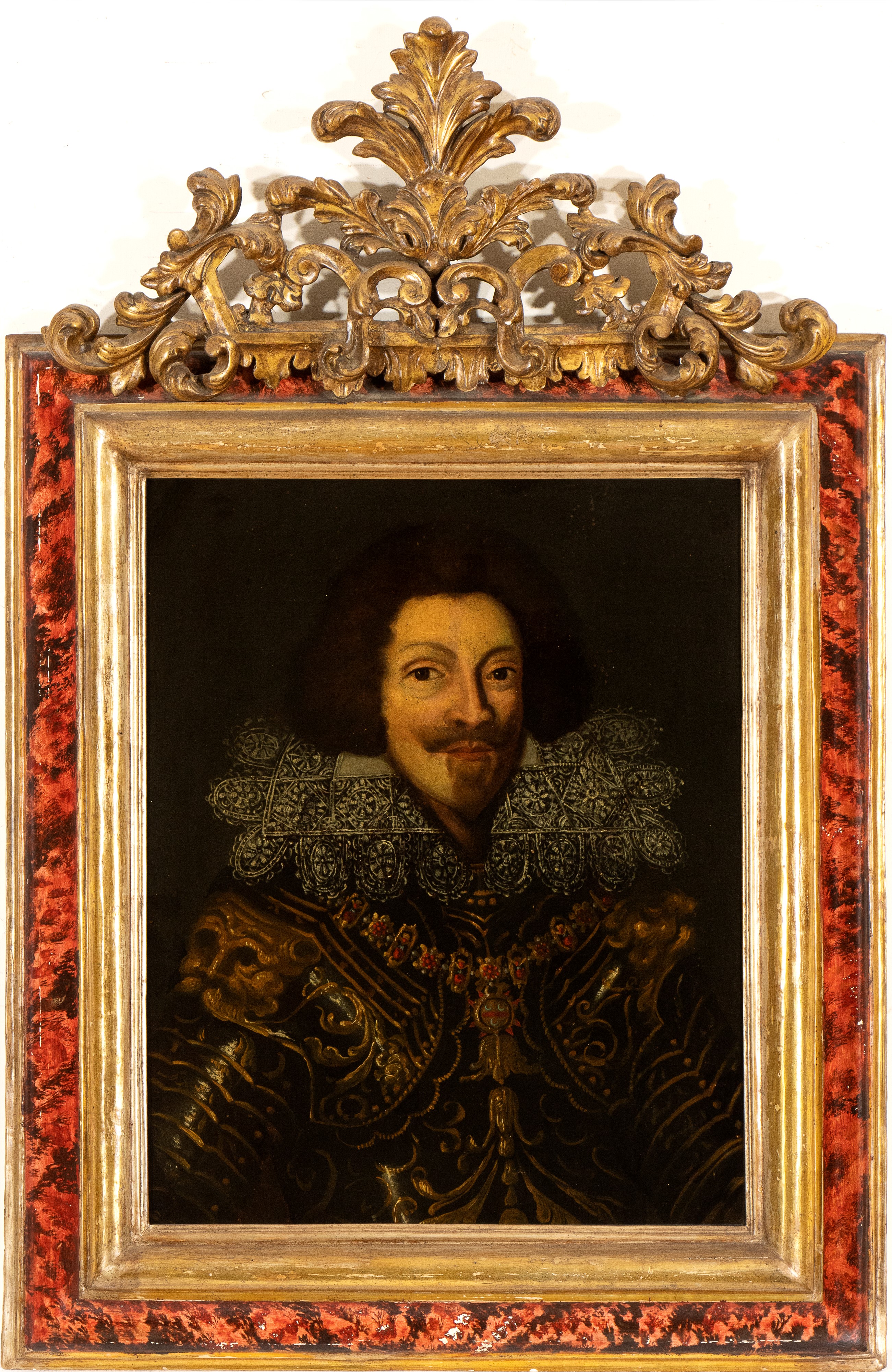 Artista Fiammingo, Prima Metà XVII Secolo - Ritratto di Nobiluomo Toscano in Arme con Baffi e Piz...