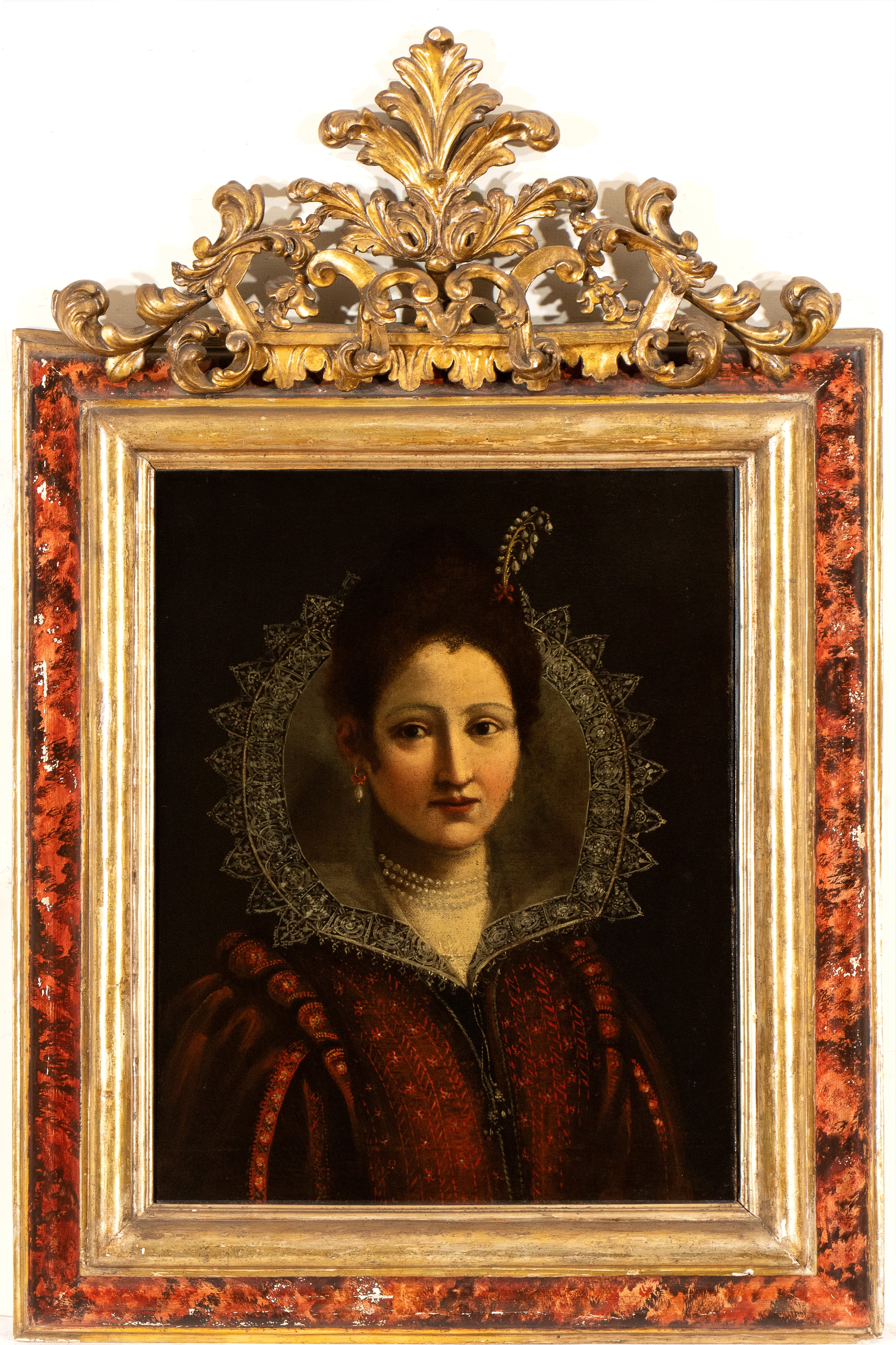 Artista Fiammingo, Prima Metà XVII Secolo - Ritratto di Nobildonna con Collana e Orecchini di Per...