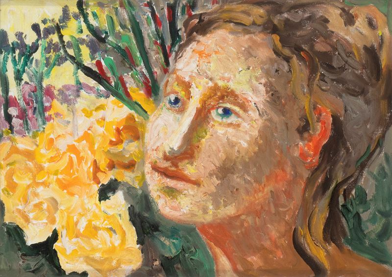 Carlo Levi - Ritratto con fiori gialli, olio su tela