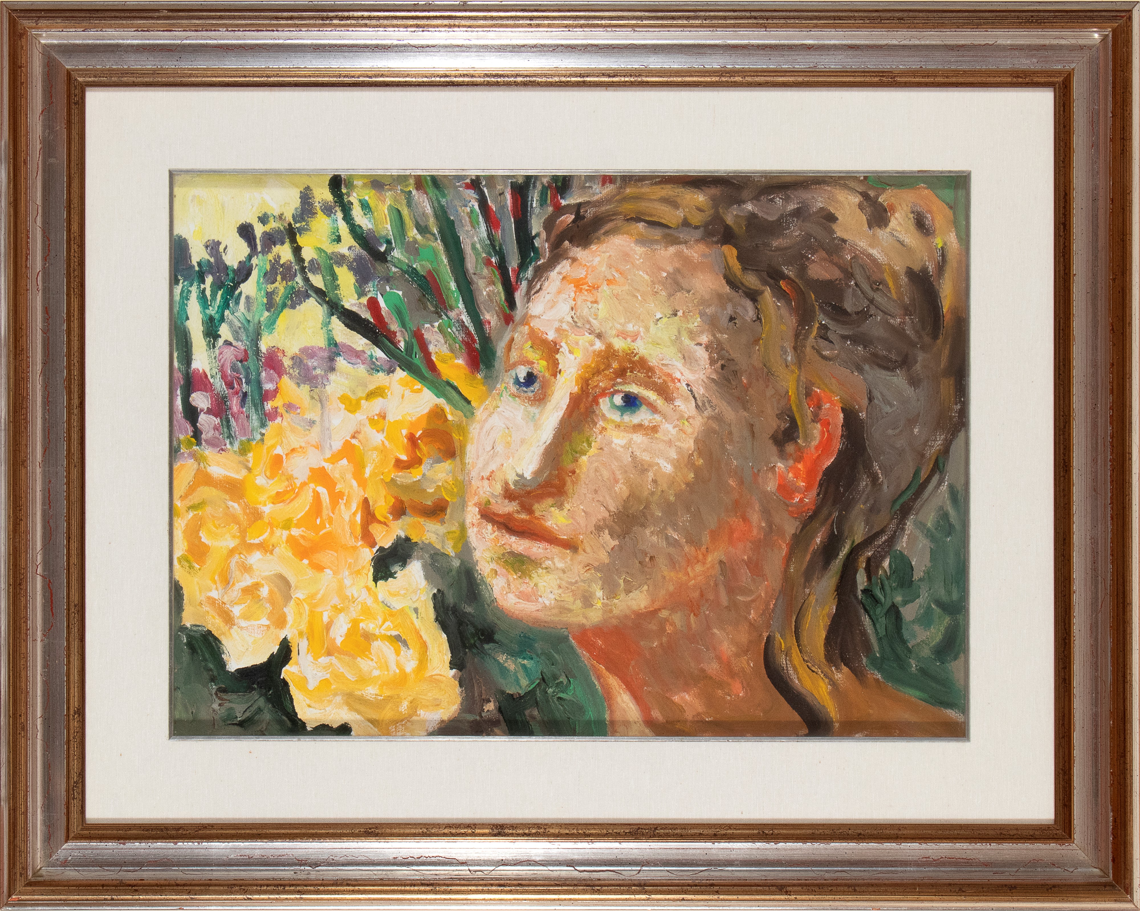 Carlo Levi - Ritratto con fiori gialli, olio su tela