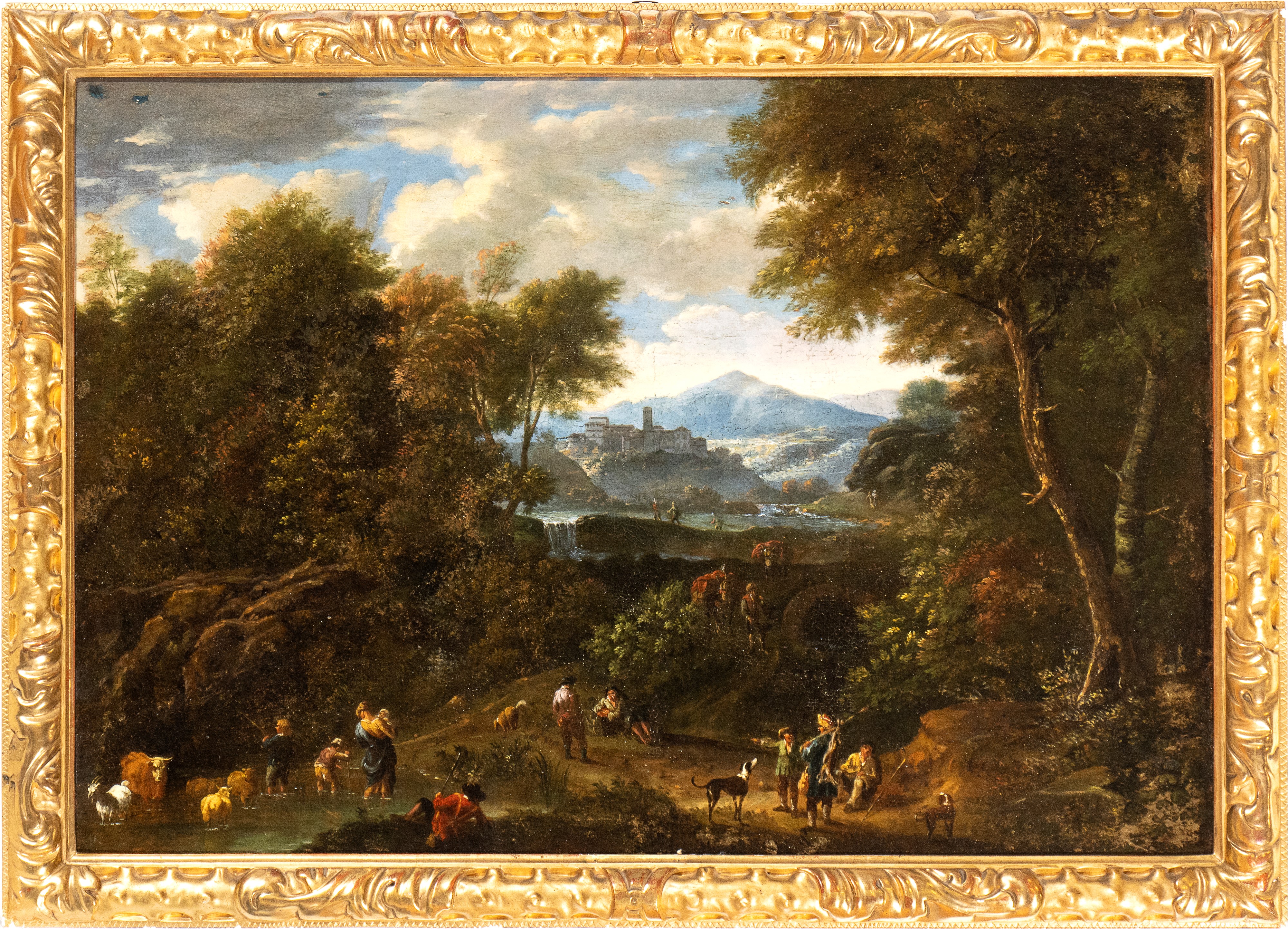 Paesaggio con figure e borgo sullo sfondo