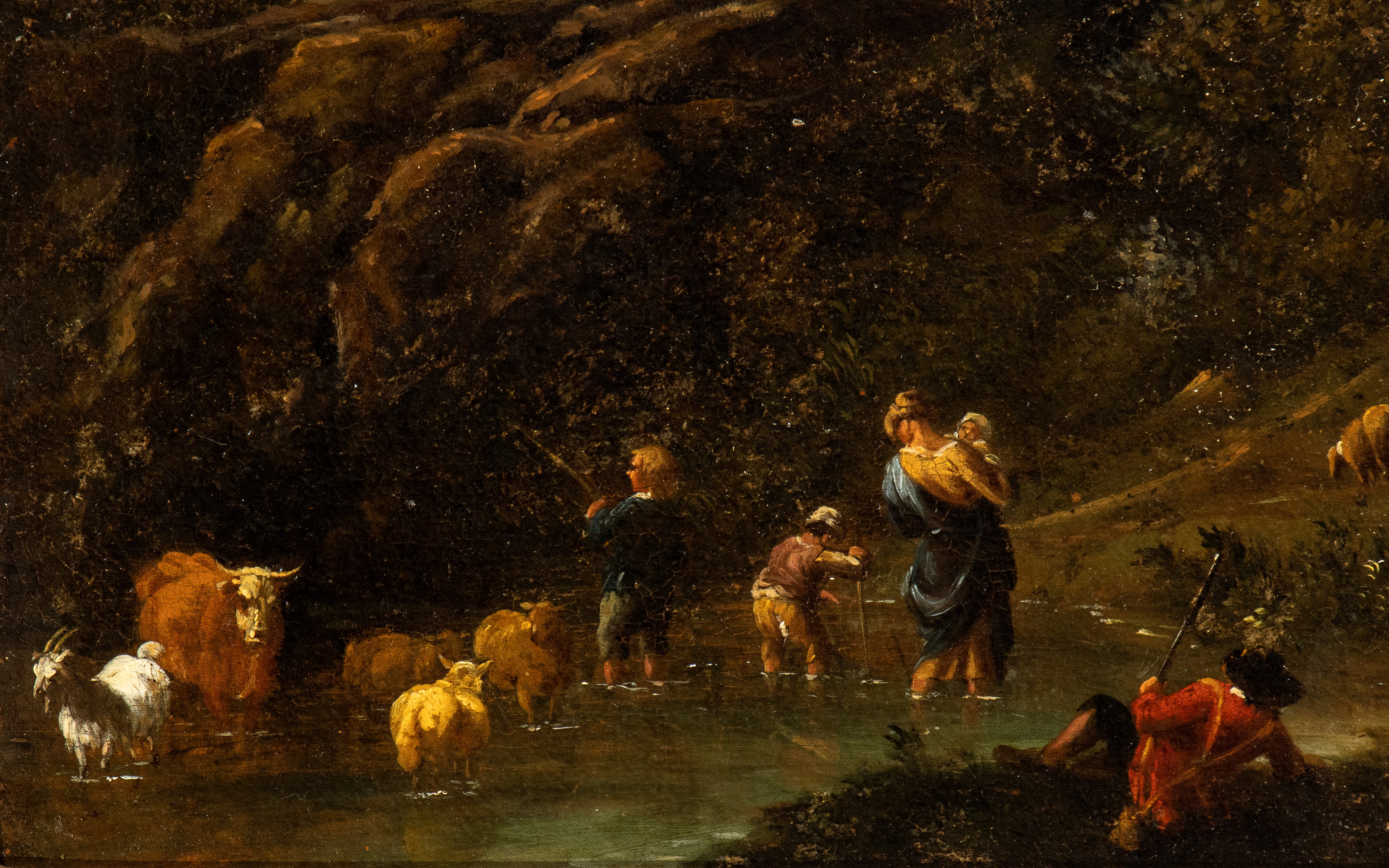 Paesaggio con figure e borgo sullo sfondo