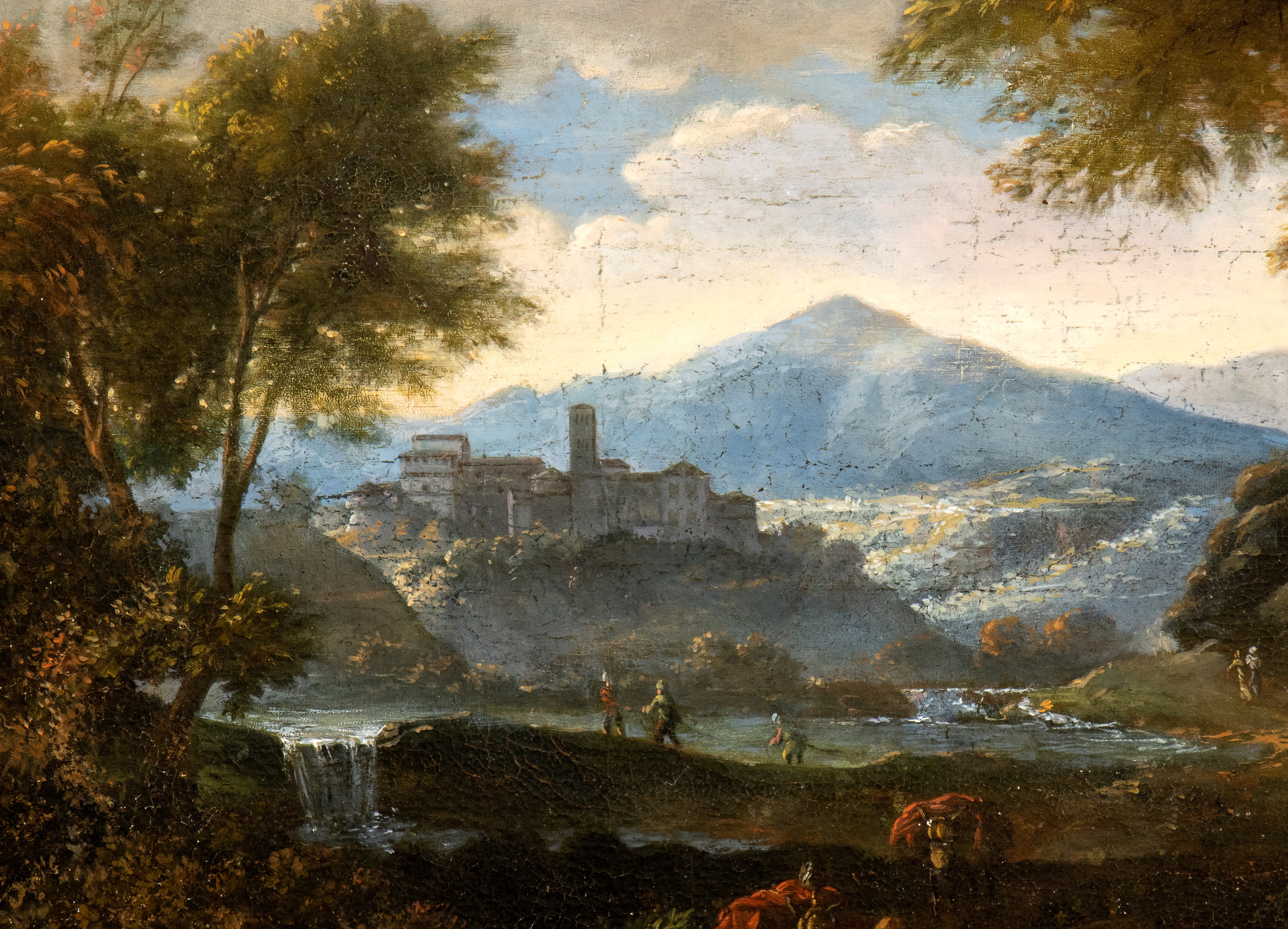 Paesaggio con figure e borgo sullo sfondo