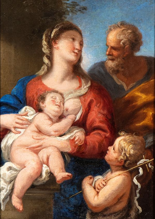 Scuola romana, XVII secolo - Holy Family with Saint John the Baptist