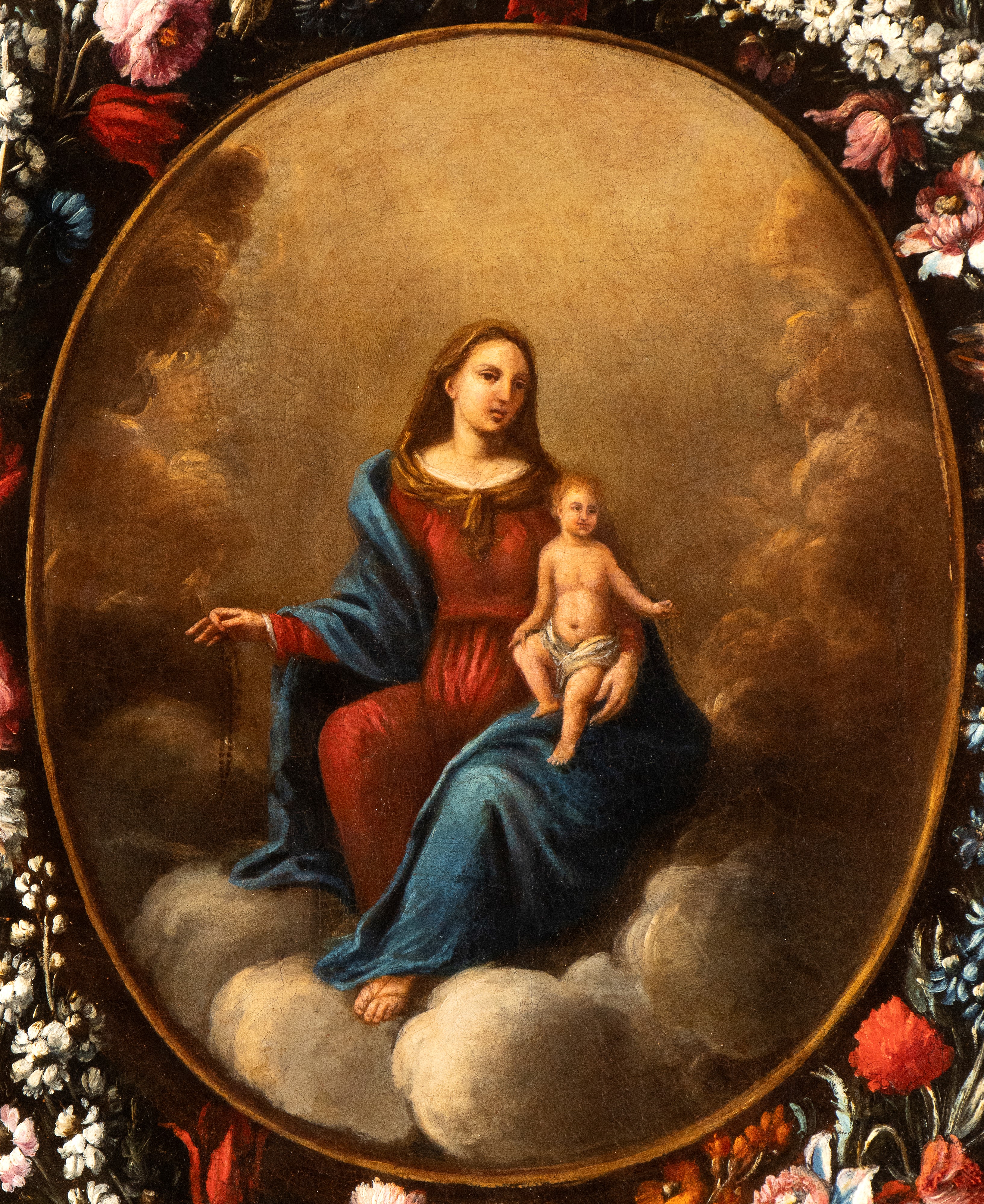 Artista Attivo a Roma, Metà XVII Secolo e Anonimo Figurista - Vergine del Rosario con il Bambino ...