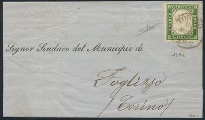 Sardegna - IV Emissione, Circolare Affrancata Tramite un 5 Cent. Verde Giallo Scuro