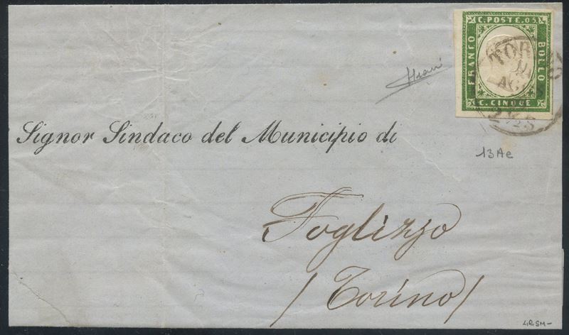 Sardegna - IV Emissione, Circolare Affrancata Tramite un 5 Cent. Verde Giallo Scuro