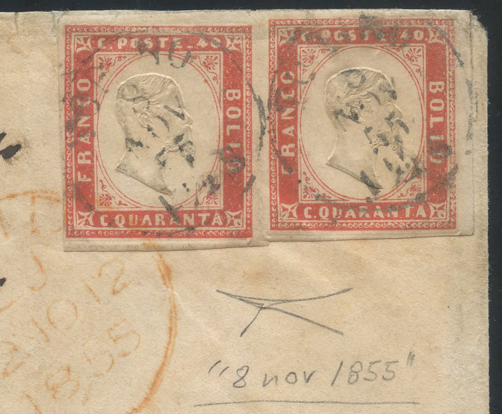 Sardegna - IV Emissione, 40 Cent. Usato nel Nov 1855