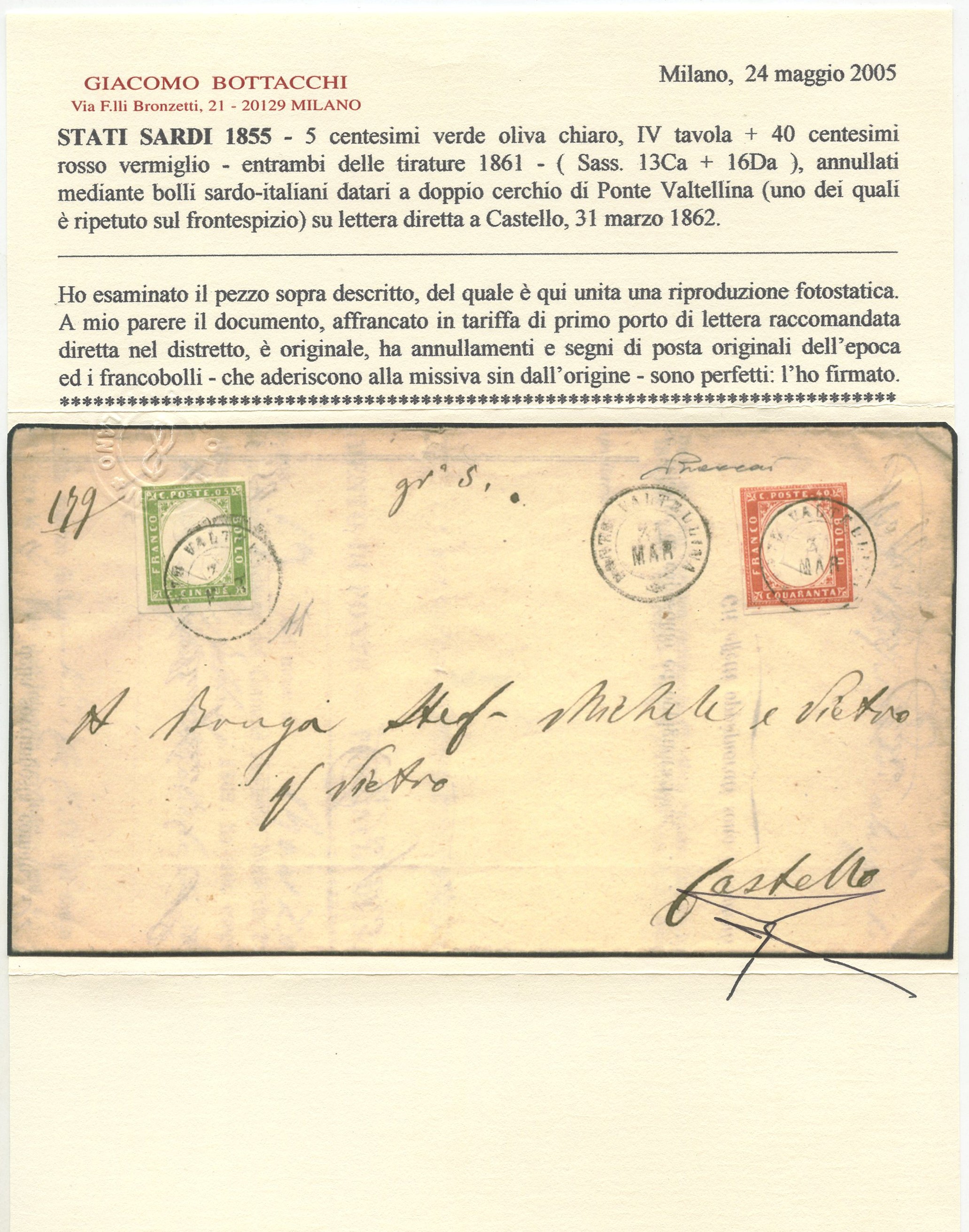 Sardegna - IV Emissione, Lettera per il Distretto Raccomandata