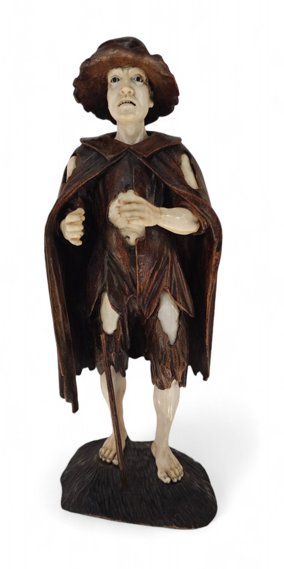 Coppia di mendicanti in legno e avorio