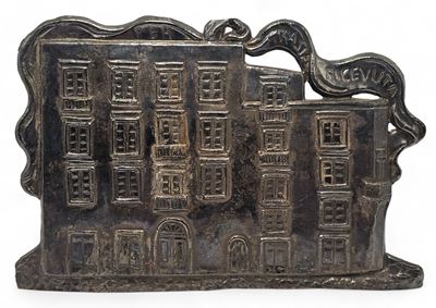 Ex-voto napoletano (?), Tavoletta in argento raffigurante un antico palazzo scampato, XIX secolo