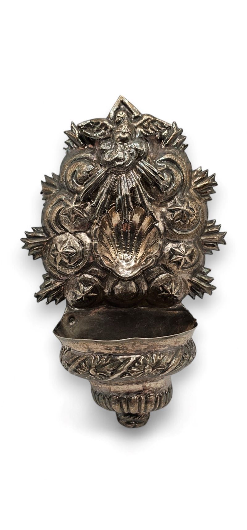 Acquasantiera italiana, argento 800/1000, fine XIX secolo
