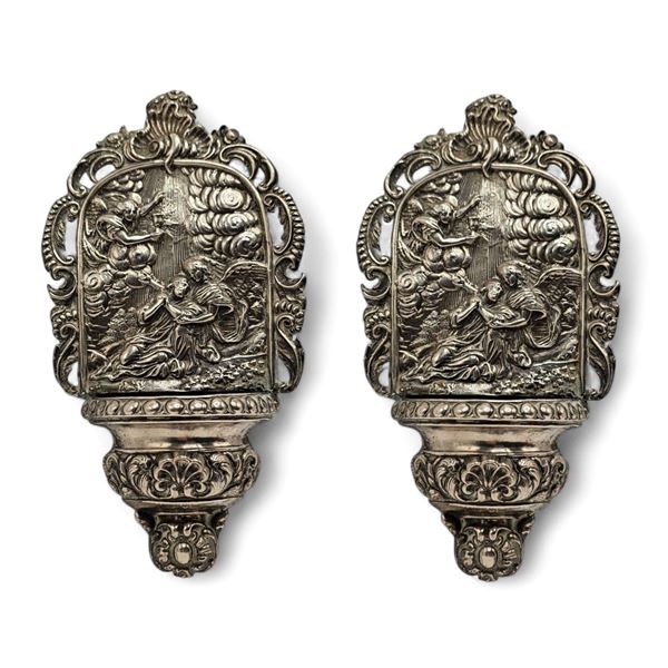 Pair of Italian silver holy water stoups