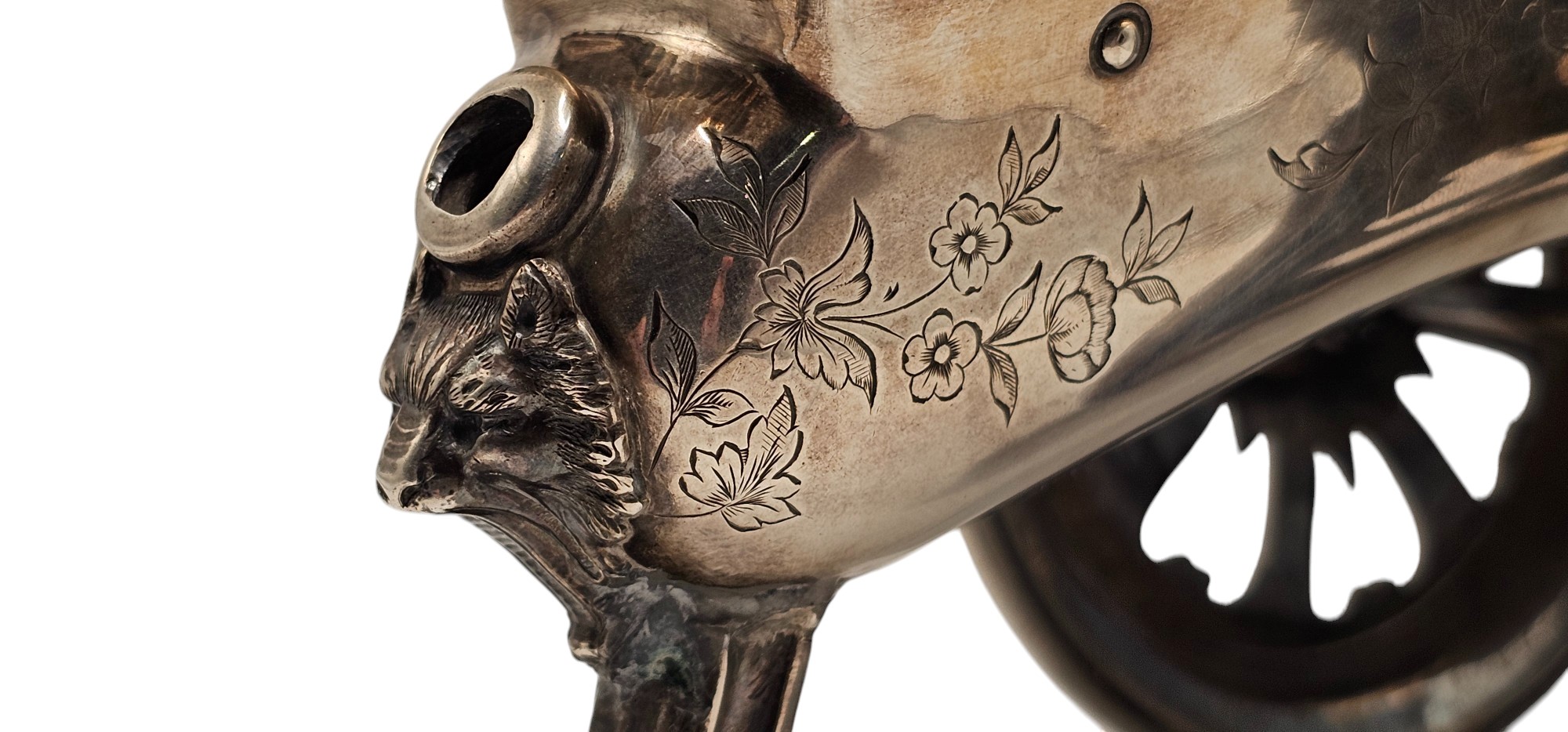 Portabottiglie francese, biga in argento inciso (metà XIX secolo)